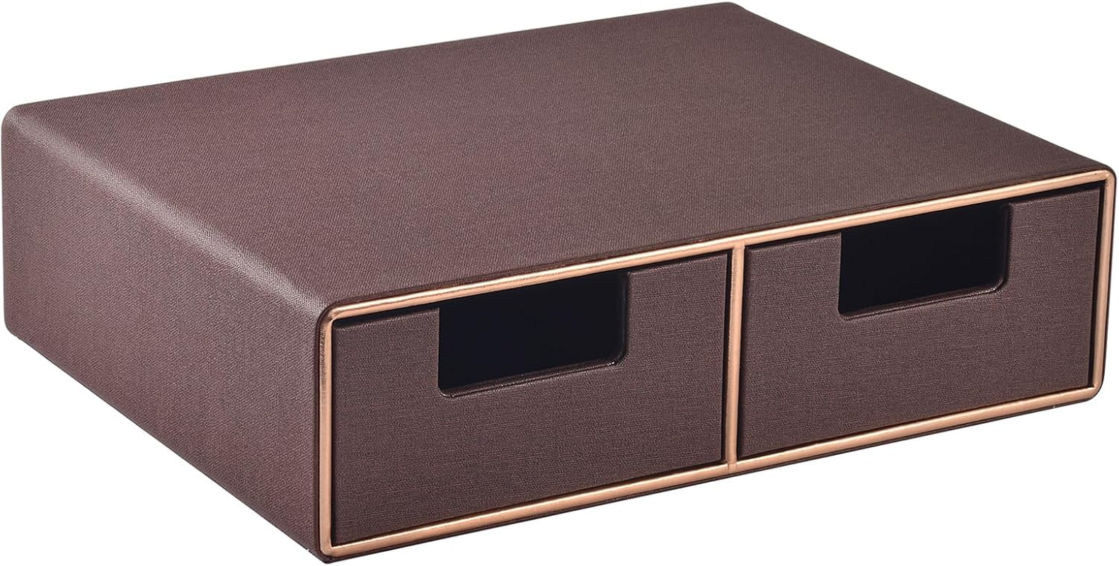 RHCSZ Linen Leather Desk Organizer with Drawers－Mini Desktop Drawer Organizer Stackable－Multifunctional Tabletop Organization Storage Box for Office Supplies Home Vanity Toiletries (Beige, 2-Drawers)