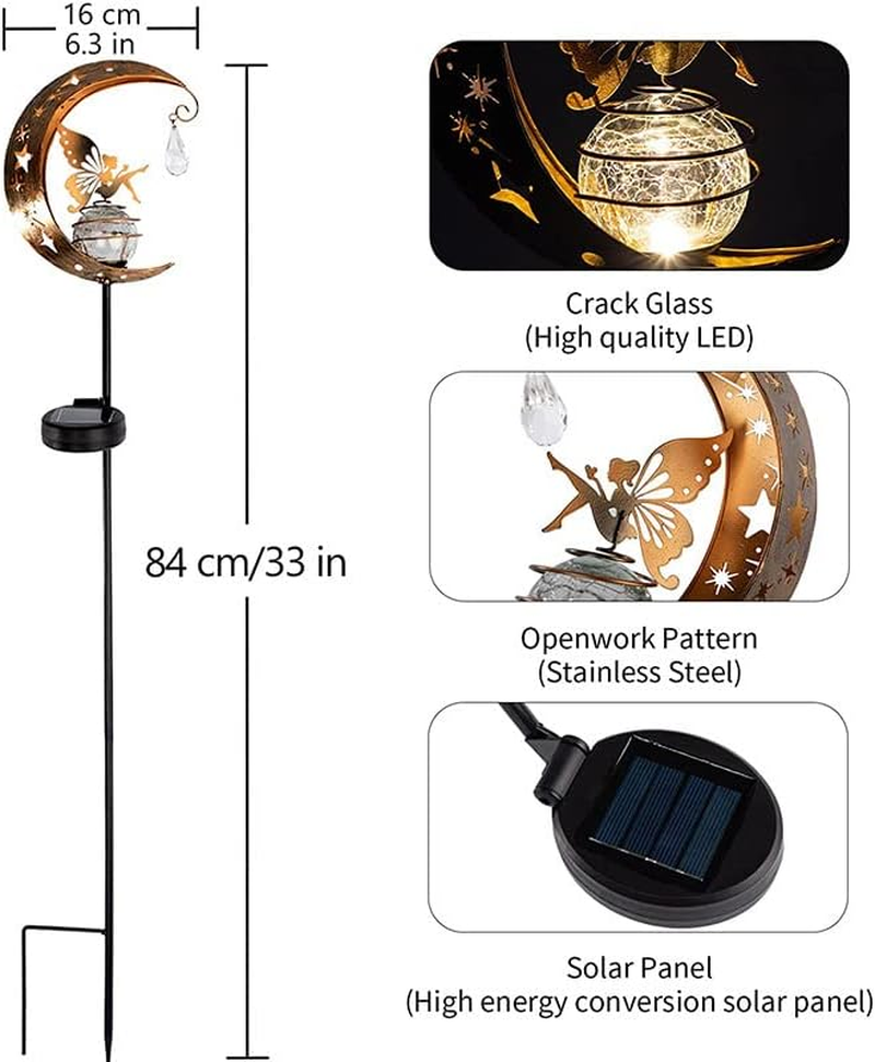 YZYOE Sun-Powered Moonflower Fairy Crystal Lamp, Garden Decoration Iron Beautiful Fairy Crystal Ground Lights, Wireless Sunset to Dawn LED Lamp Waterproof image number 3