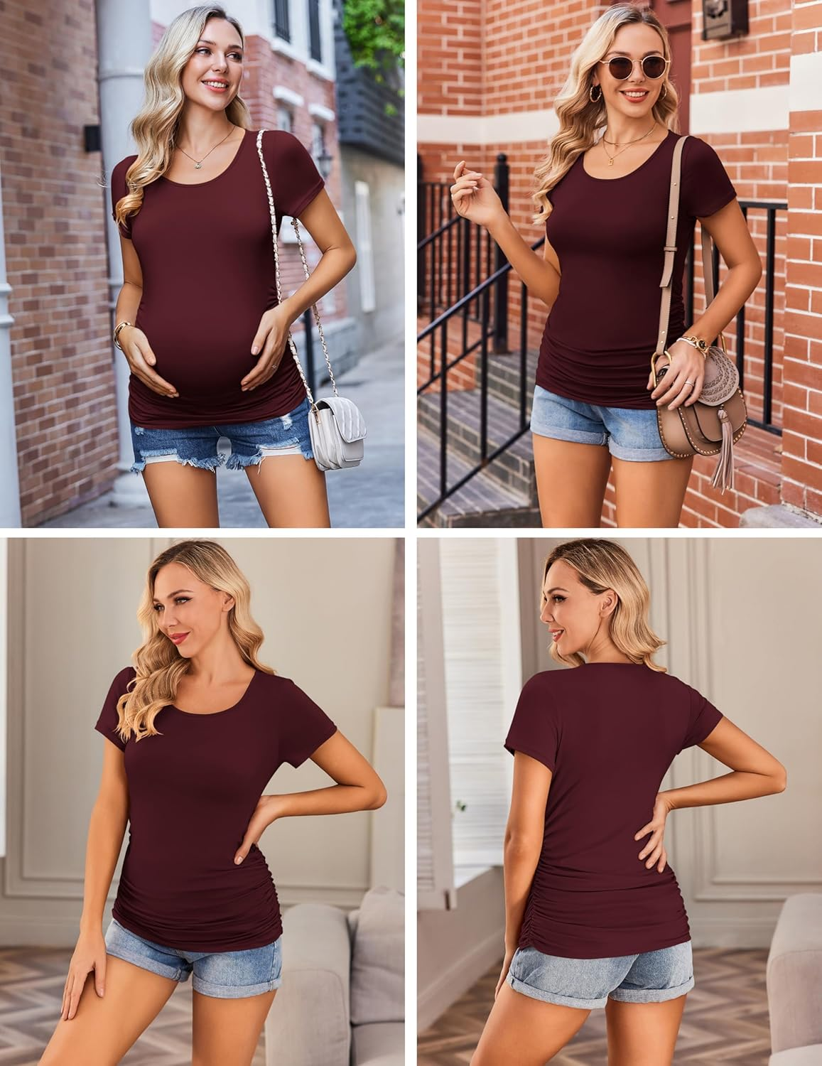 Ekouaer Womens Maternity Tops 3 Packs Short Sleeve Casual Pregnancy Shirts image number 1