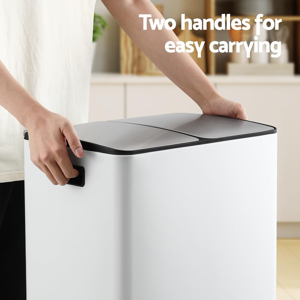 Cefito Pedal Bins Rubbish Bin Dual Compartment Waste Recycle Dustbins 60L White image number 4
