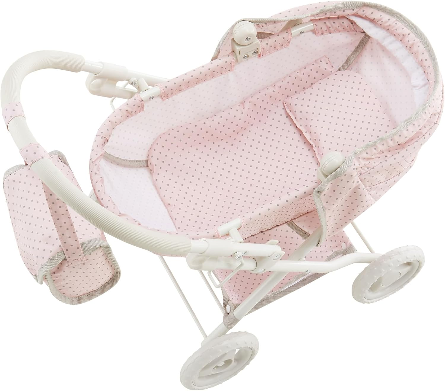 Olivia'S Little World Polka Dot Princess Baby Doll Pram Stroller with Retractable Canopy & Storage, Pink