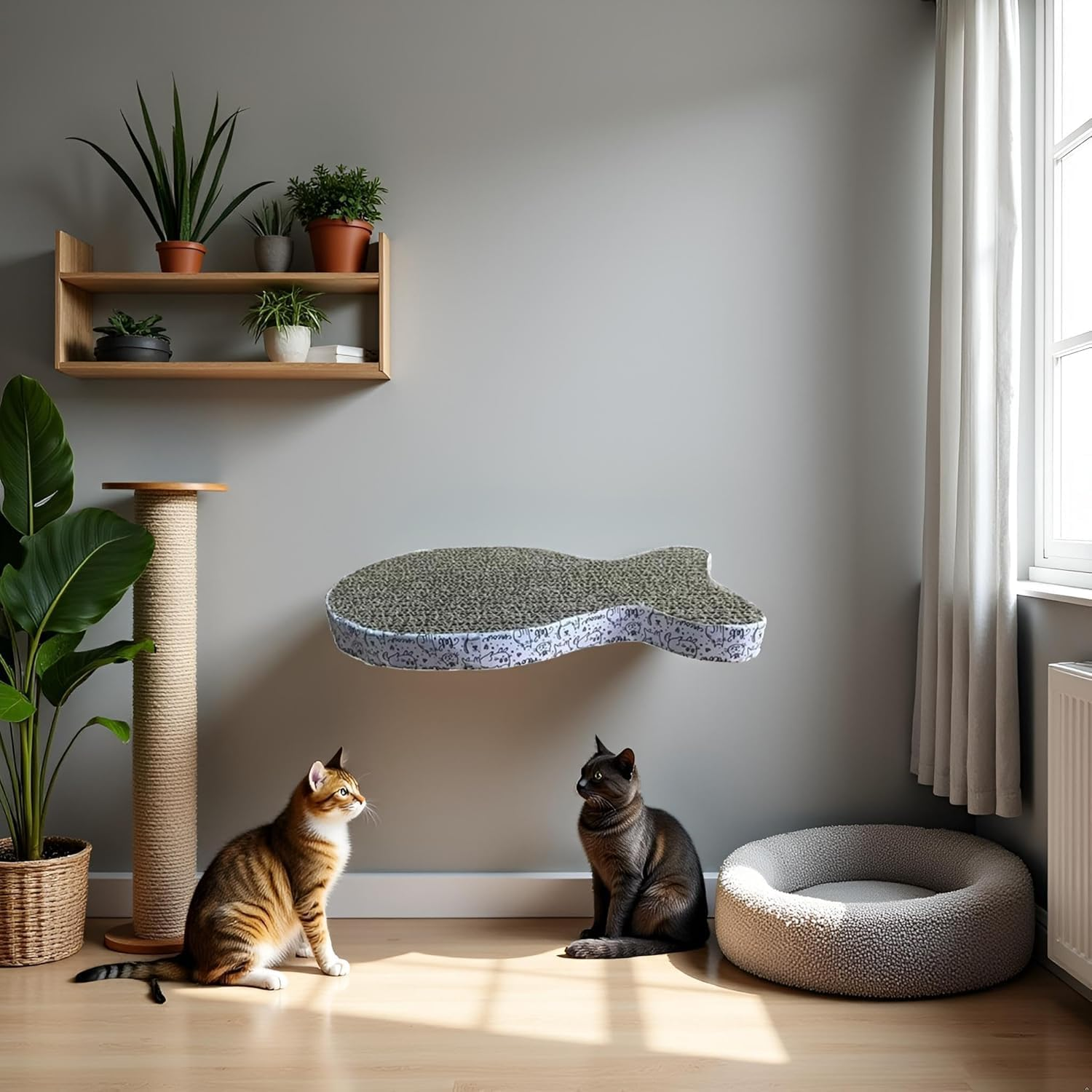 Cat Scratching Board Cat Premium Scratch Textures Cardboard Anti-Scratch Stress Relieve Indeformable Fish Board Self-Adhesive Beds and Furniture 28&times;15&times;2.5 Cm image number 6