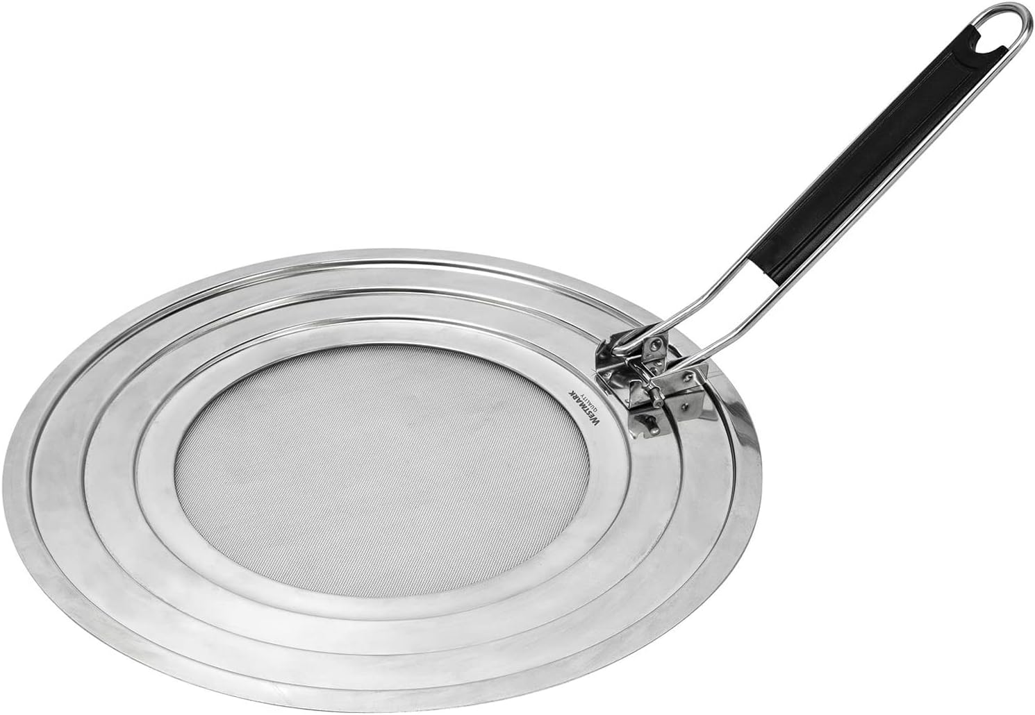 Westmark 12192270 Splash Guard for Pots and Pans with Diameter 20, 24 and 28 Cm, Heat-Insulated Handle, Stainless Steel, Silver/Black image number 2
