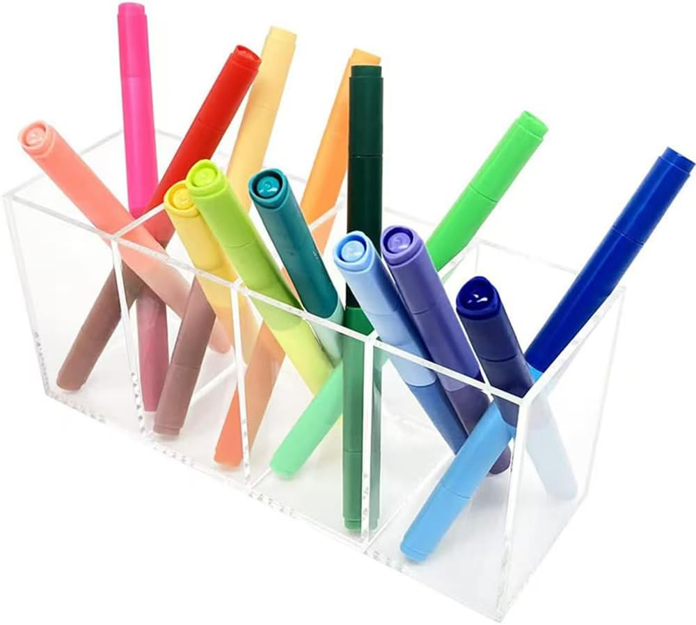 Acrylic Pen Holder with 4 Compartments &ndash; Clear Pencil & Desk Organizer for Office, Home, School image number 6