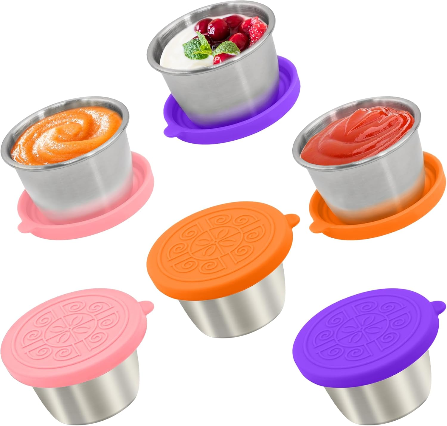 6X1.6 Oz Salad Dressing Containers with Lids, Small Leakproof Reusable Stainless Steel Salad Dressing Container to Go for Lunch Boxes,Sauce Containers, Picnics,Travel Meal Prep and Kitchen Storage.