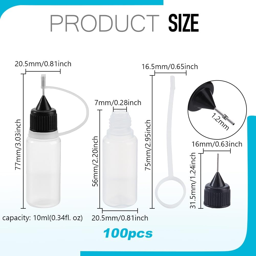 AHANDMAKER Pack of 100 Mini Needles Precision Tip Applicator 10 Ml/0. 34 Oz Glue Tips Applicator Bottles Needle Press Plastic Liquid Glue Bottle for DIY Quilling Craft image number 1