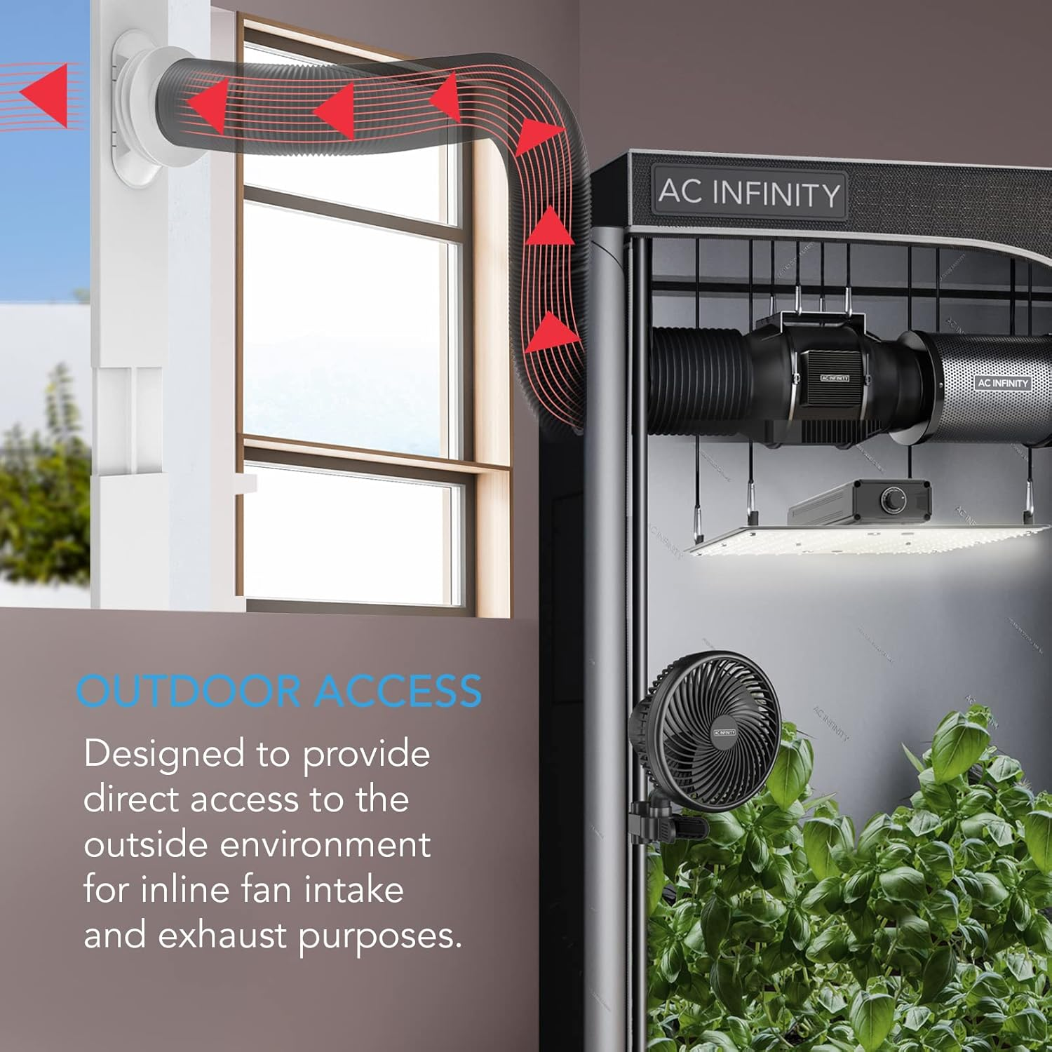 AC Infinity Window Duct Kit, Universal Vent Port for 4&rdquo; and 6&rdquo; Inline Fans, Window Vent Kit Fit with HVAC Ducting, Hoses, Duct Fans, Air Conditioner, and Dryer in Homes, Grow Tents, and Grow Rooms