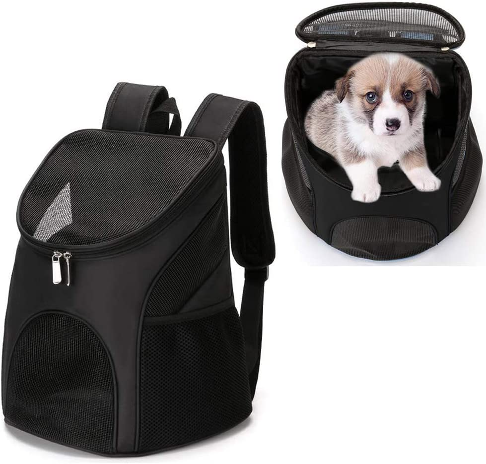 Dog Carrier Backpack Breathable for Small Pets/Cats/Puppies, Pet Carrier Bag with Mesh Ventilation, Safety Features and Cushion Back Support, for Traveling, Hiking, Camping, Walking & Outdoor (Black)
