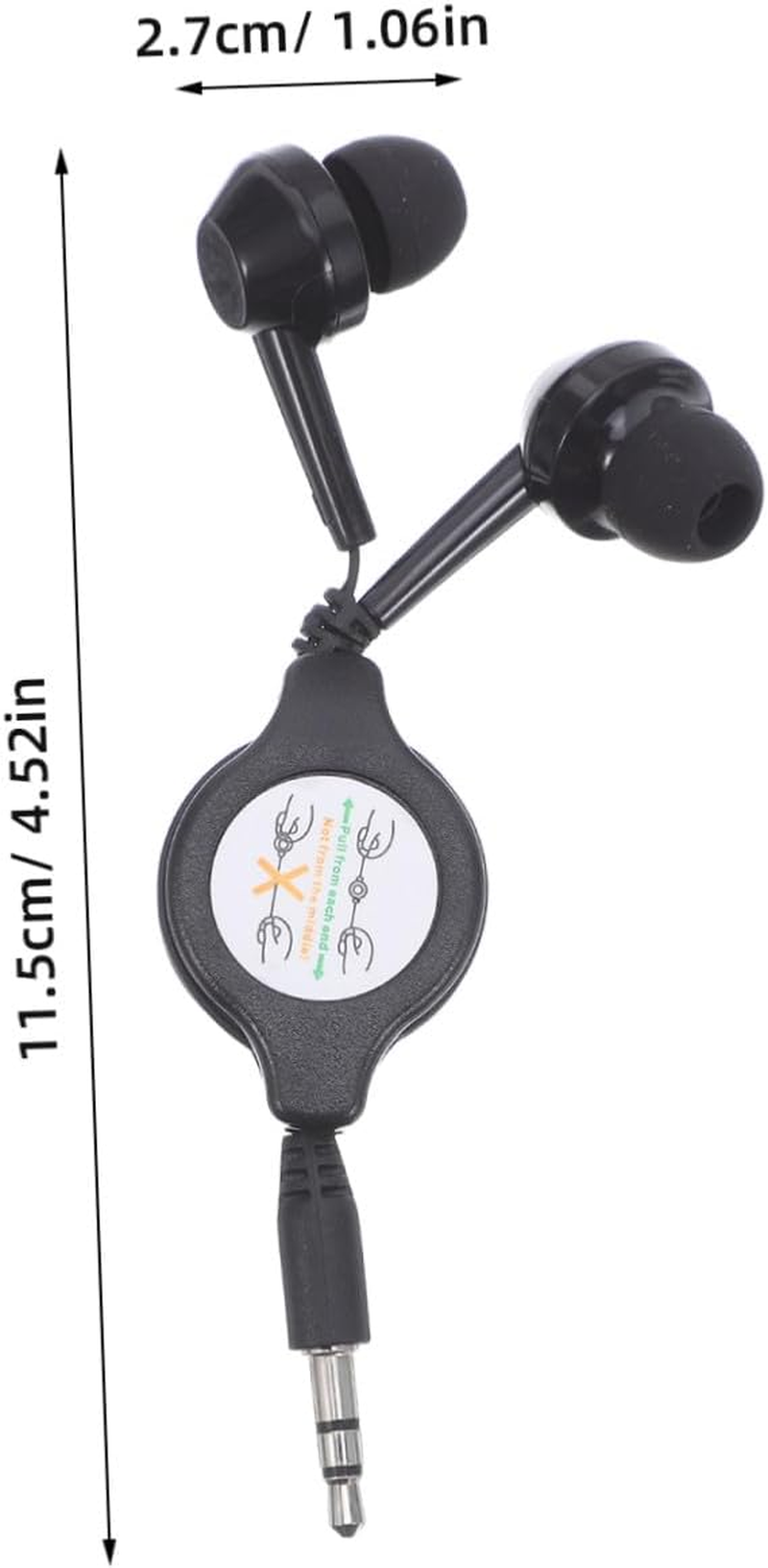 BRIGHTFUFU 2Pcs Retractable In-Ear Wired Headphones with Hifi Sound Black Earbuds with Cable Management Noise-Reducing for Daily Use Travel Sports and Study image number 5