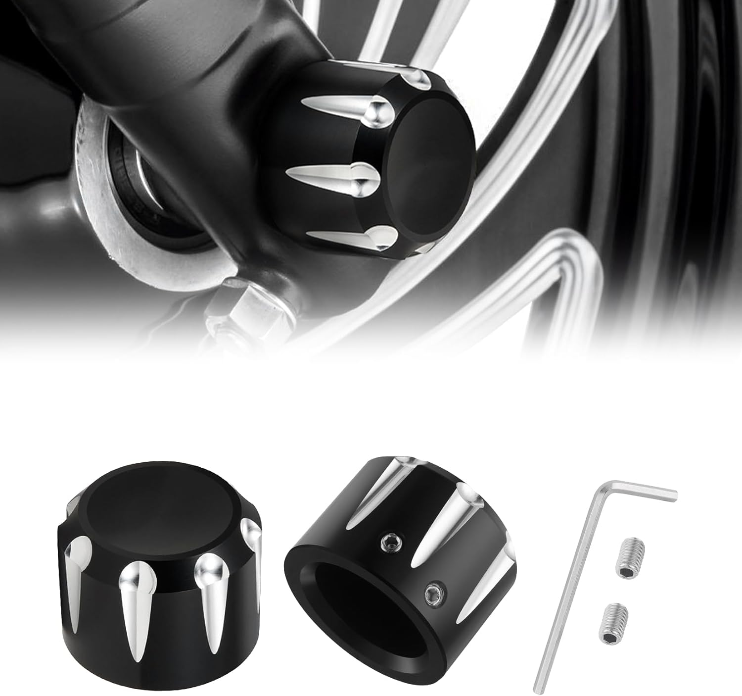 PBYMT Black Front Axle Nut Cover Cap Compatible for Harley Softail Electra Road Street Glide Sportster 2008-2019