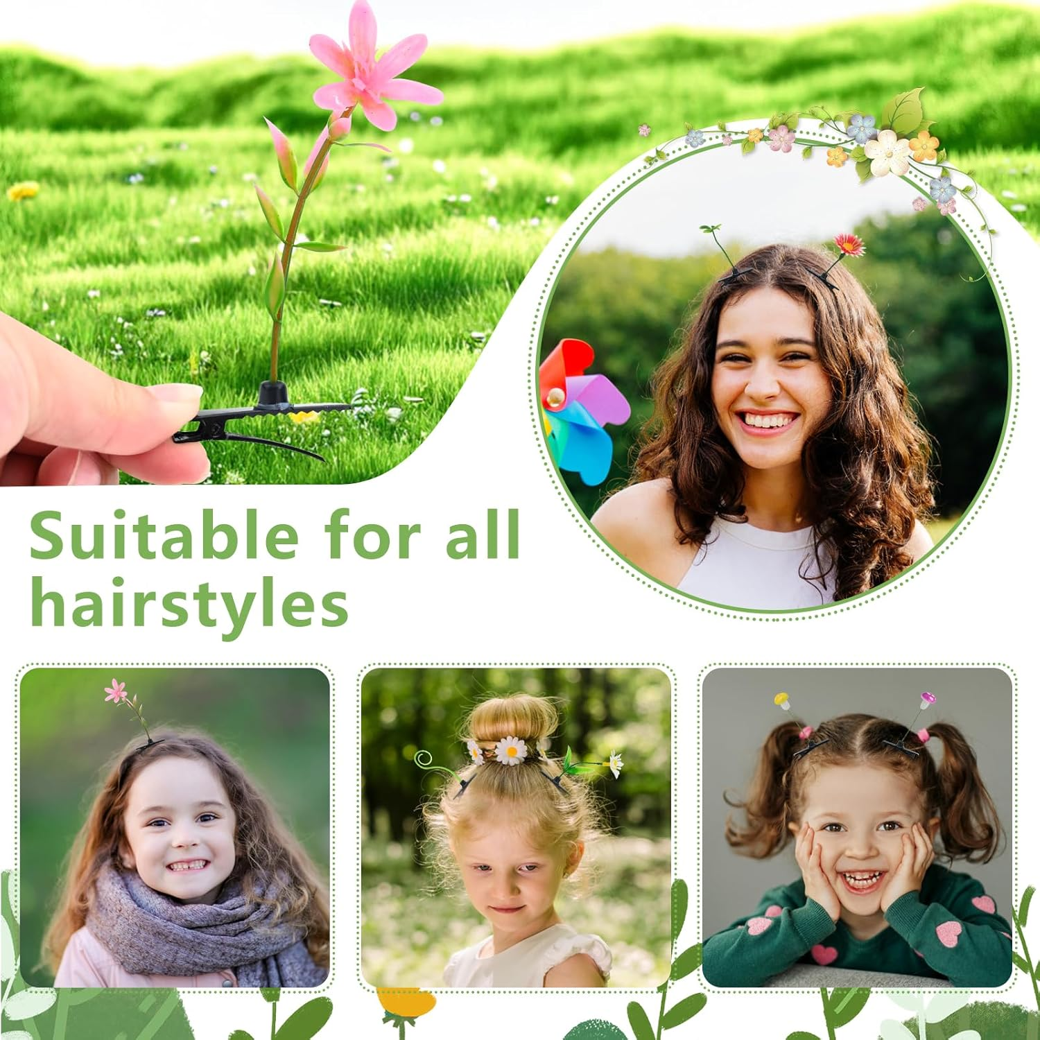 Bekecidi 40 Pieces Bean Sprout Hair Clip Funny Plant Hairpins Little Grass Sprout Clips Flower Butterfly Hair Barrettes Headwear for Women Girls Party for Women Girls Kids Toddler Party Favor
