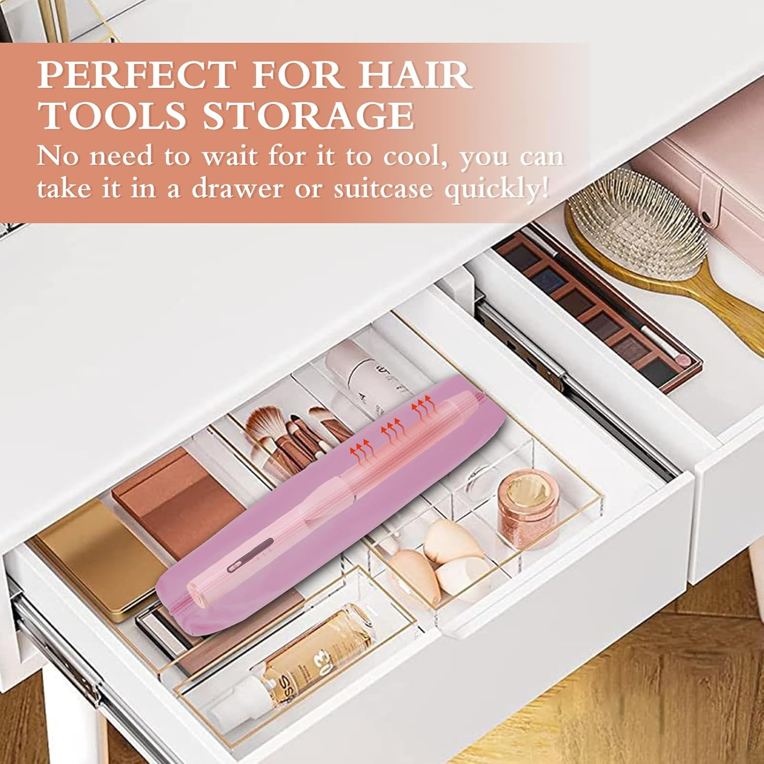 Suafrnut Professional Hot Hair Tools Organizer Bag Portable Travel Heat Resistant Storage Case Pouch for Curling Irons, Flat Irons, Hair Straightener and Styling Tools(17.7" X 3.2"X 3.2"), Pink - Pink image number 2