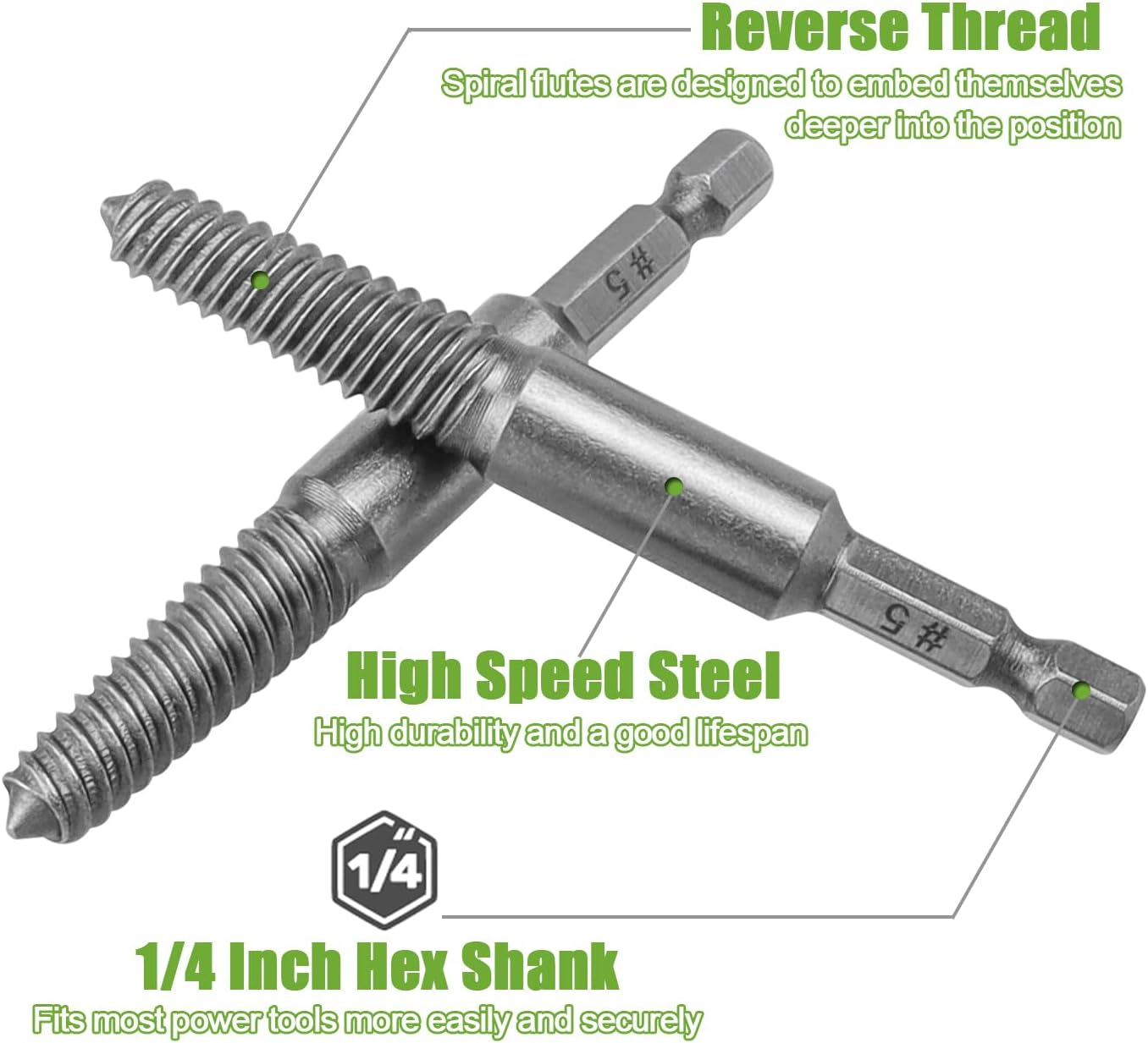 10 Pcs Screw Extractor Set High-Speed Steel Easy Out Broken Bolt Removal Kit Damaged and Stripped Screws Remover Water Pipe Screw and Spiral Removing Tool with 1/4" Hex Shank image number 5