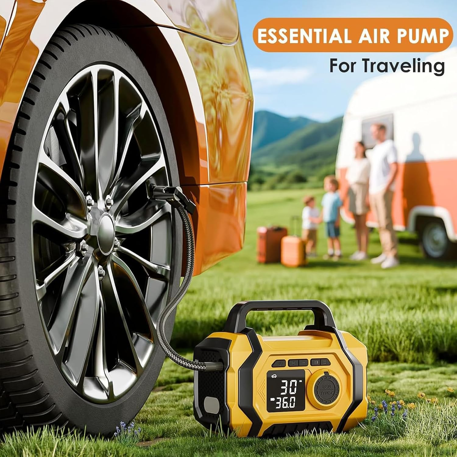 Tire Inflator Portable Air Compressor, 6X Fast 150PSI Air Pump for Car Tires, Cordless Car Motorcycle Balls Bike Pump, Tire Inflator Pressure Gauge, 12V Auto Shut-Off Tire Pump (Black) image number 3