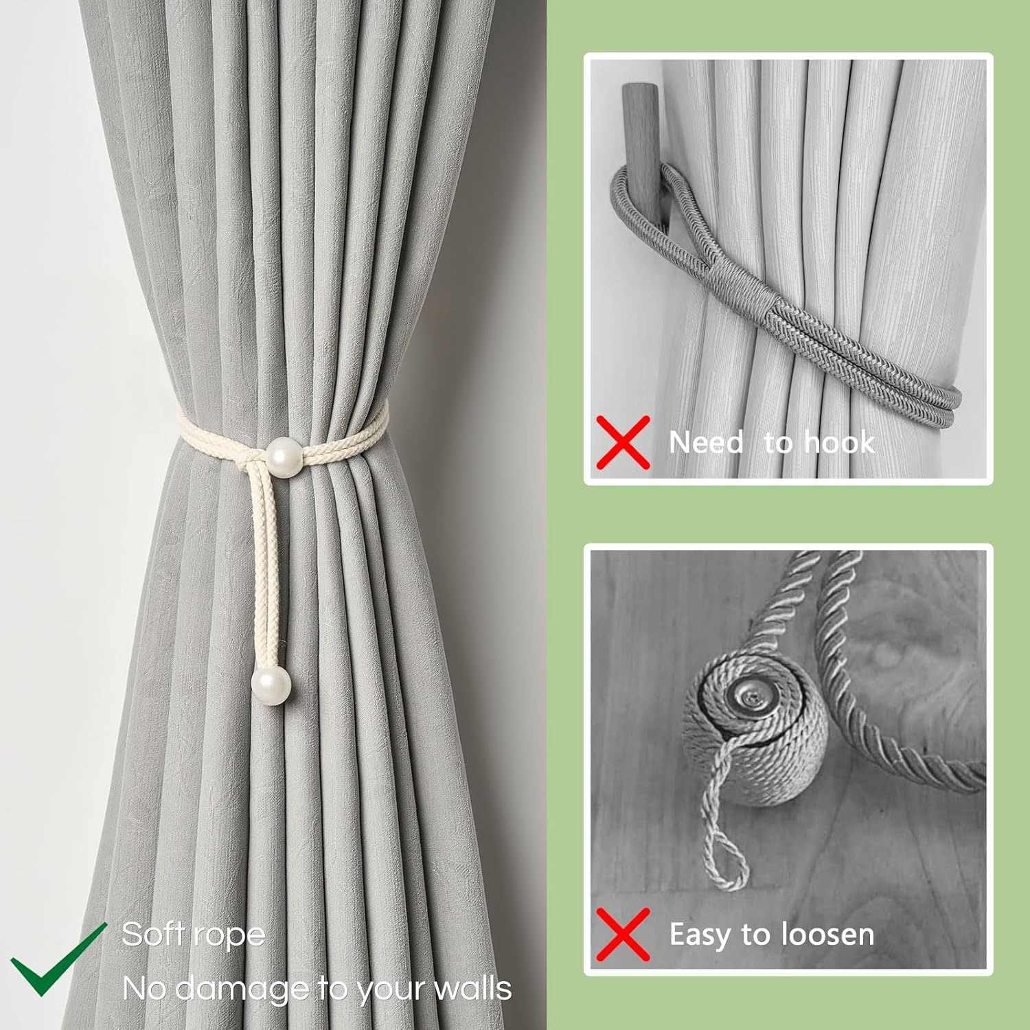 Pretty Jolly 4 Pack Cute Hand-Woven Flower Curtain Tiebacks Boho Farmhouse Style Home Decor Drape Tie Backs Adjustable Natural Cotton Rope Curtain Holdbacks for Home Office Window Draperies (C-Coffee) image number 6