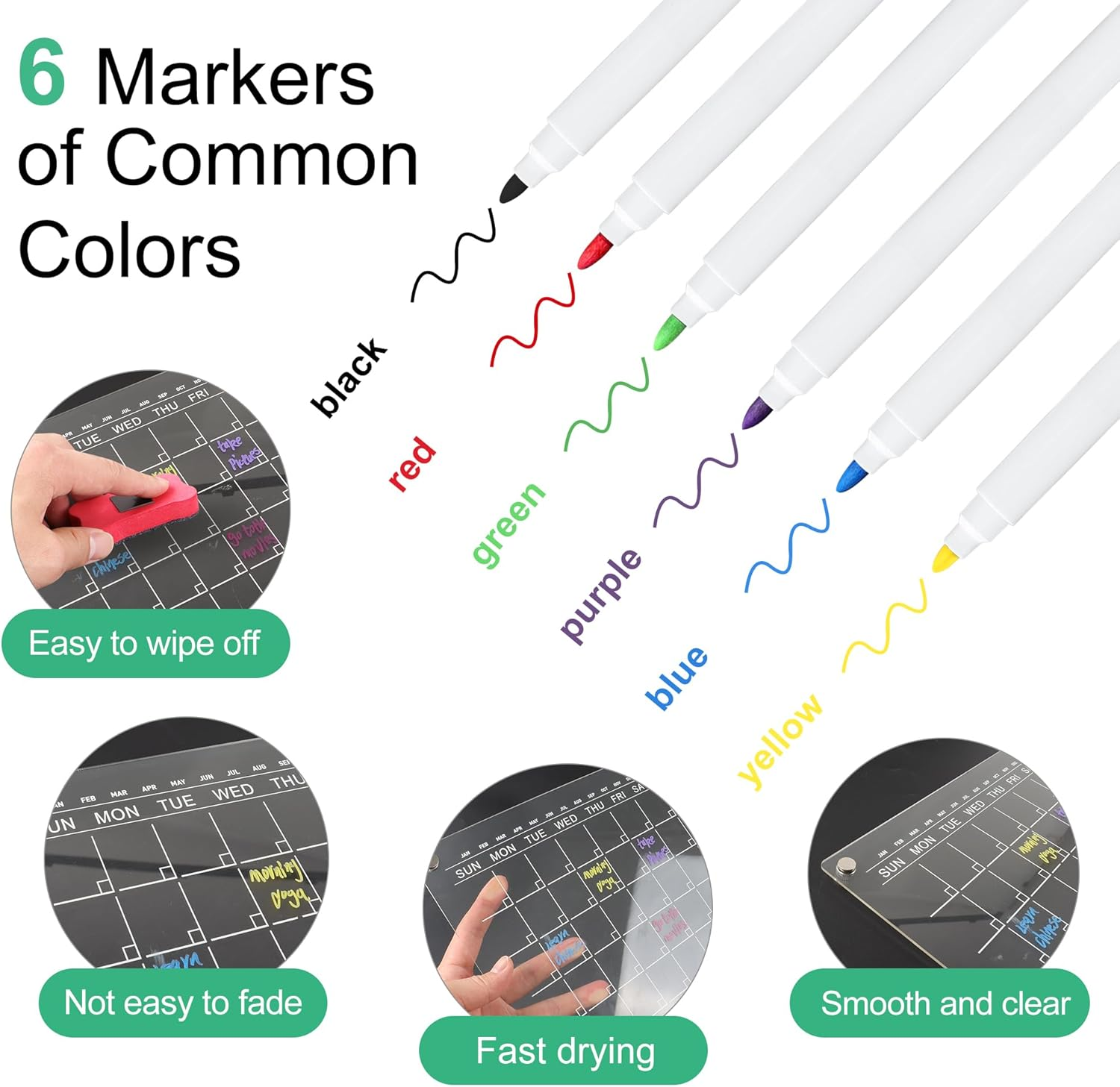 JUNART Acrylic Magnetic Fridge Calendar for Efficient Life Planning, Reusable Planner Includes 6 Markers,4 Magnetic Holders - 21X29 Monthly Fridge Planner image number 3