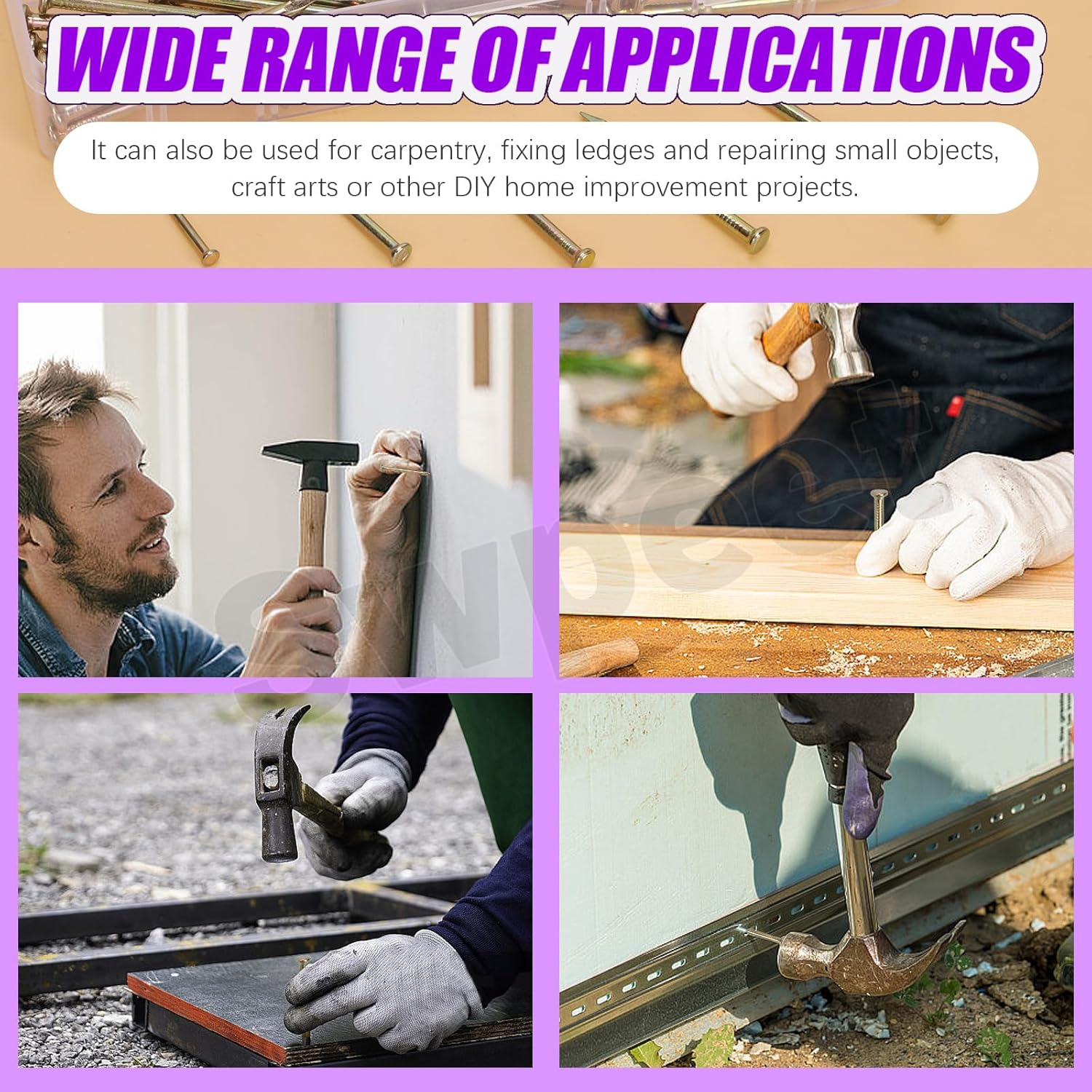 Swpeet 300Pcs 5 Sizes 3/4" 1-1/4" 1-3/5" 2" 2-3/8" Colored Zinc Hardware Nails Assortment Kit，Steel Nail, Galvanized Nails, Small Nails, Finishing Nails, Wall Nails, Wood Nails, Nails for Concrete image number 3