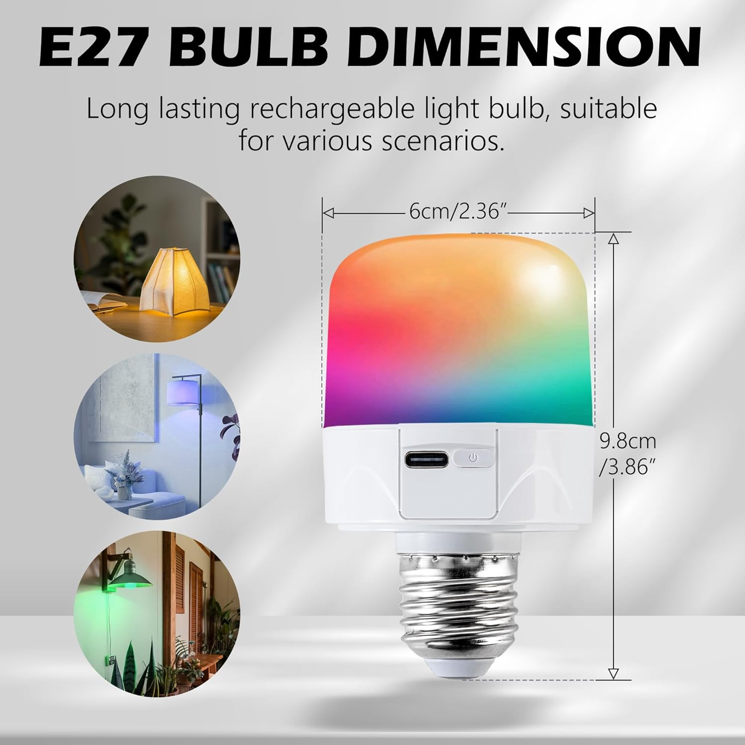 FTL Rechargeable Light Bulbs with Remote, E27 RGB LED Colour Changing USB Battery Operated Backup Bulb for Lamps and Sconces, Magnetically Detachable Wireless Non-Hardwired, 2-Pack image number 2