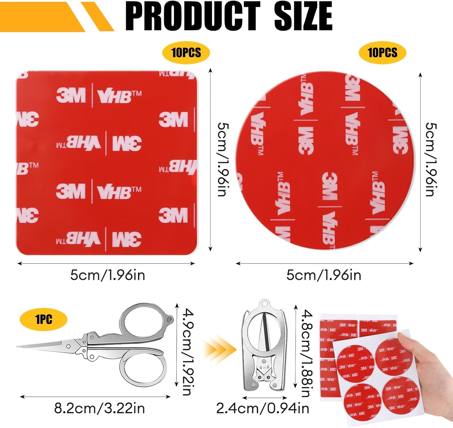 20 Pcs 3M VHB Sticky Adhesive Pads, Wall Mounts Sticky for Camera Compatible with Dash Cam & Adhesive Pad Replacement for Dashboard, 10 Squares 10 Circles 5 X 5 Cm with 1 Mini Folding Scissors