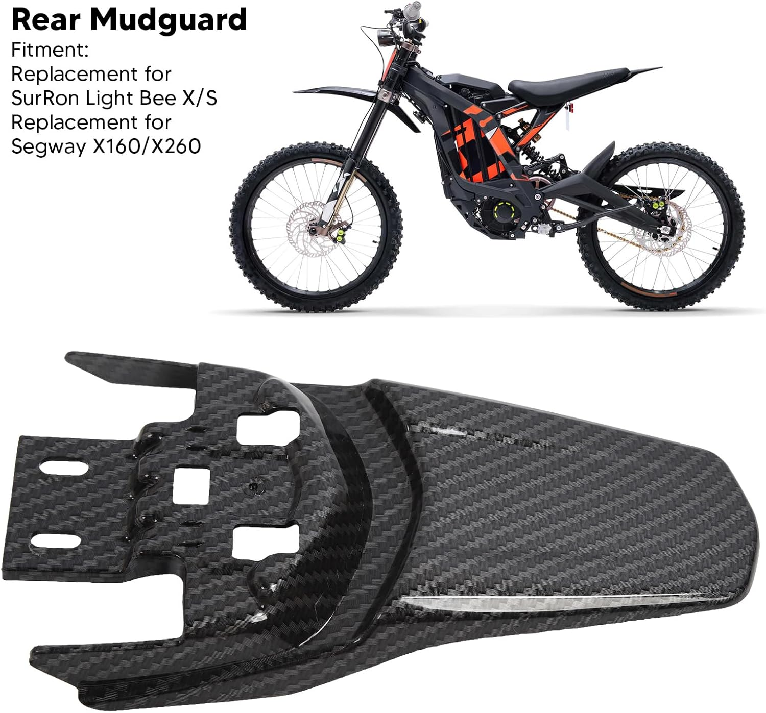 Rear Fender, Motorcycle Rear Mudguard Protective Carbon Fiber Pattern Sturdy Rear Mudguard Protector Replacement for Surron Light Bee X S image number 2