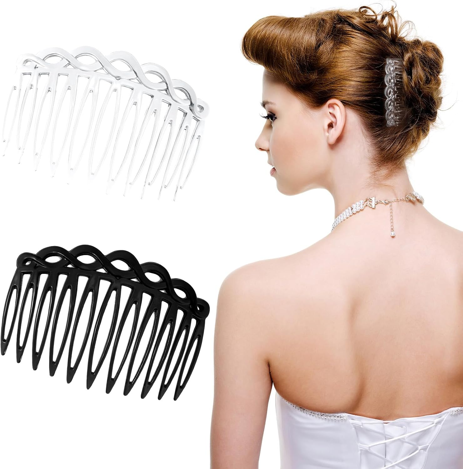 Mabor Pack of 6 Hair Combs for Plugging, 11 Teeth Hair Comb for Inserting Thick and Fine Hair, French Side Combs for Twisting, Pushing up and Styling (Black White) image number 1