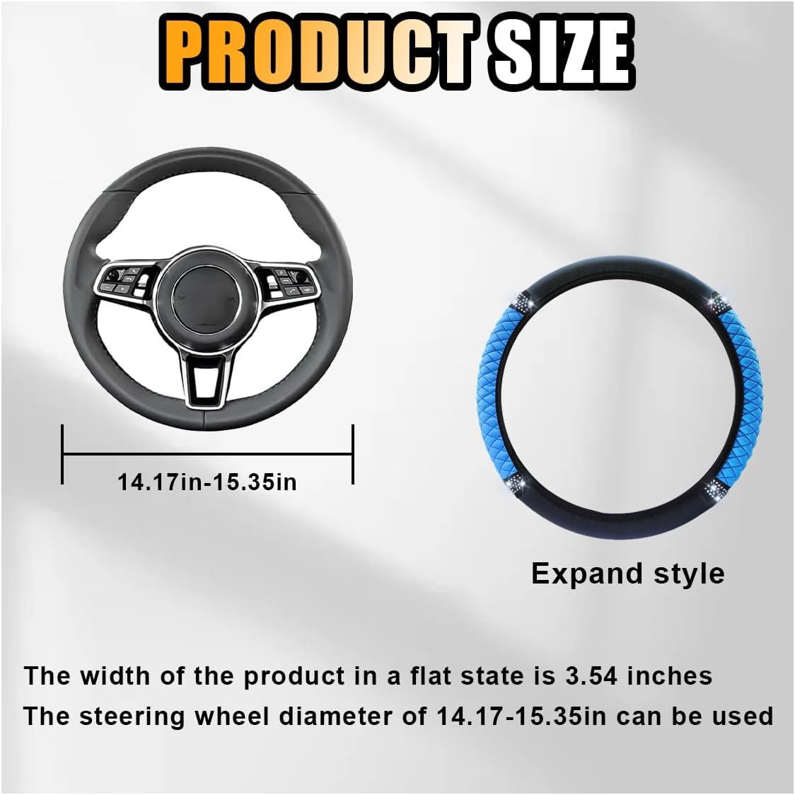 Bling Soft Leather Steering Wheel Cover, 15 Inch Colorful Rhinestones Auto Elastic Protector with Crystal Diamond for Women Girls, Car Accessories for Most Cars, Suvs (Blue) image number 3