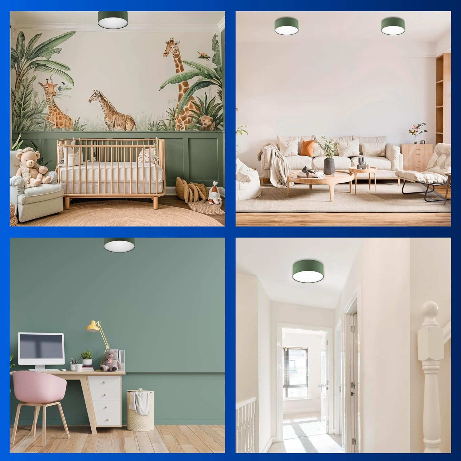 REV Ceiling Lamp 30 Cm round with Fabric Shade in Modern Style - Ideal for Bedrooms, Living Rooms and Children'S Bedrooms, Dark Green image number 2