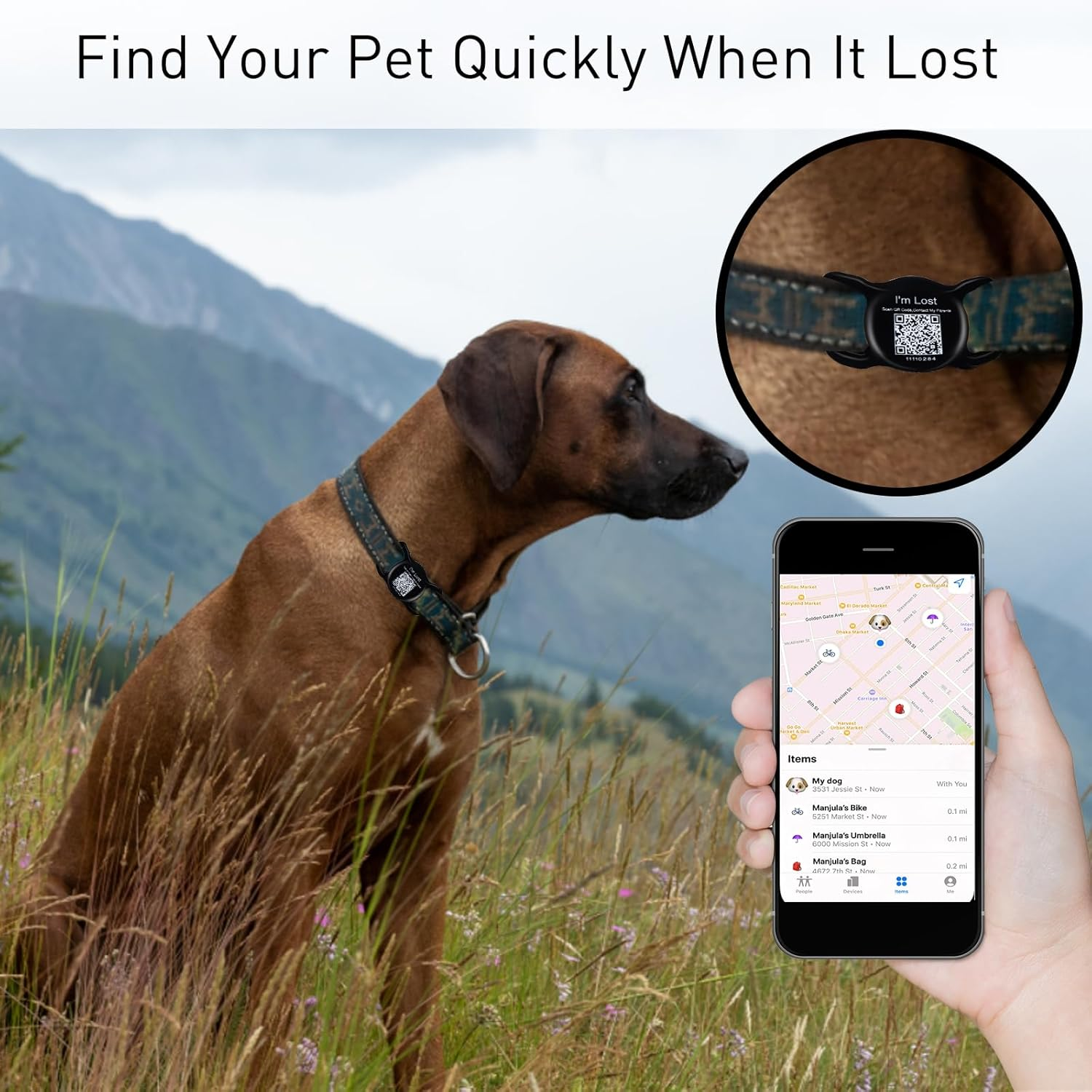 Dog Airtag Holder with QR Code Pet ID Tags, Personalized Online Profile for Collar, Cat Name Tag (Black) image number 3