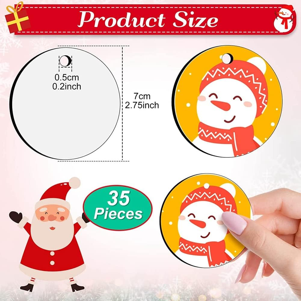 Tuperoymse 35 Pieces round Blank Sublimation Ornaments DIY Handmade Sublimation Blanks for Christmas Tree image number 6