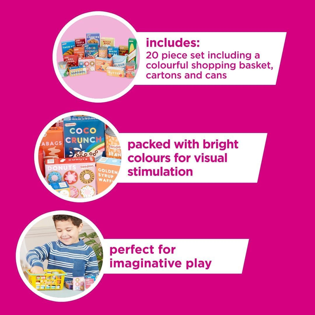 Casdon 62801 Colourful Toy Shopping Basket for Children Aged 2+ | Comes with Miniature Versions of Popular Foods - 9.5 X 21.5 X 16.4 Cm (Pack Of 2), Original Version image number 6