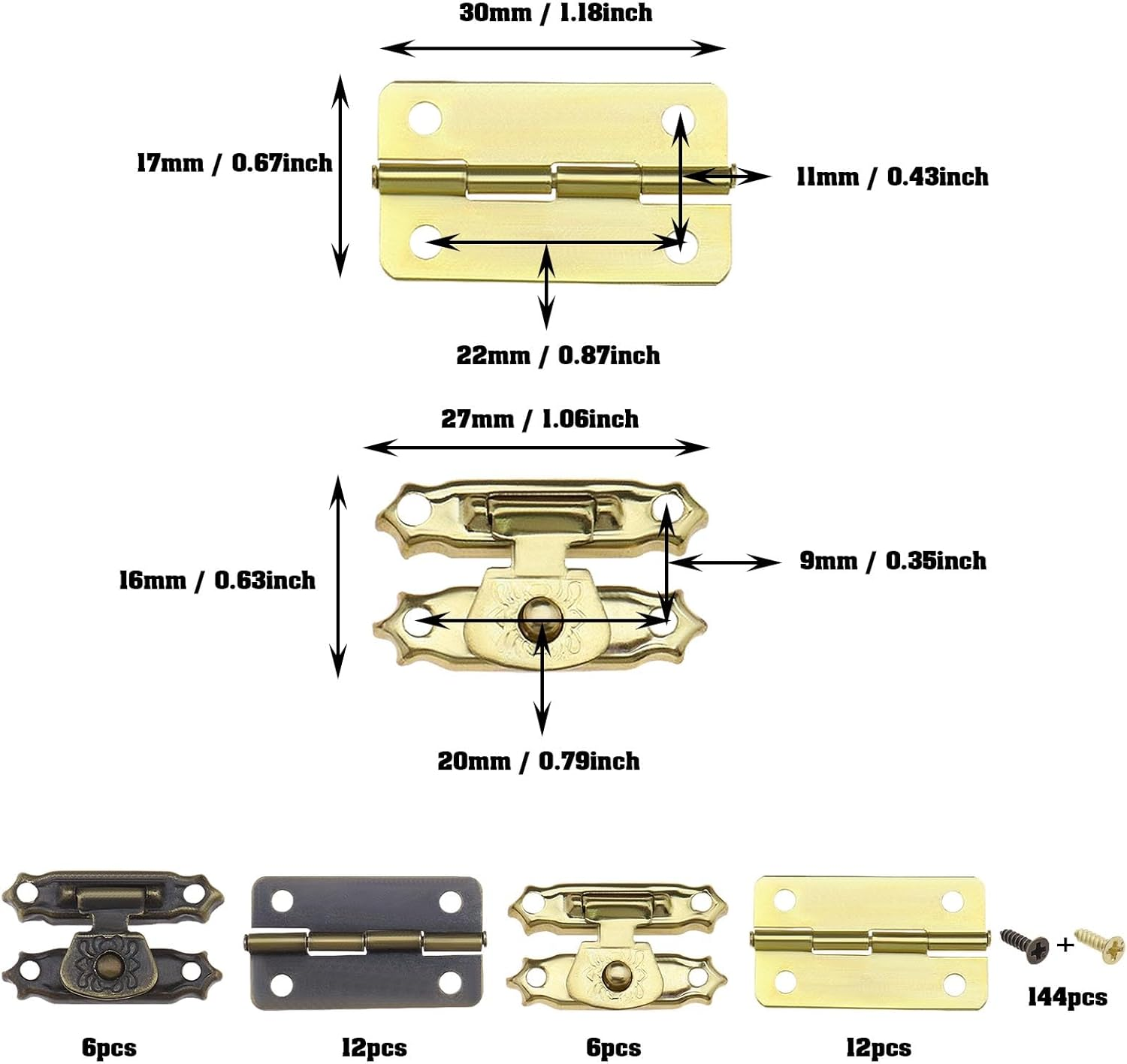 Emagtech 36Pcs Antique Bronze Hasp Latches Mini Hinges with Screws Mini Cabinet Latch Hasps Decorative Accessories for Jewelry Box Gift Box Doll House image number 6