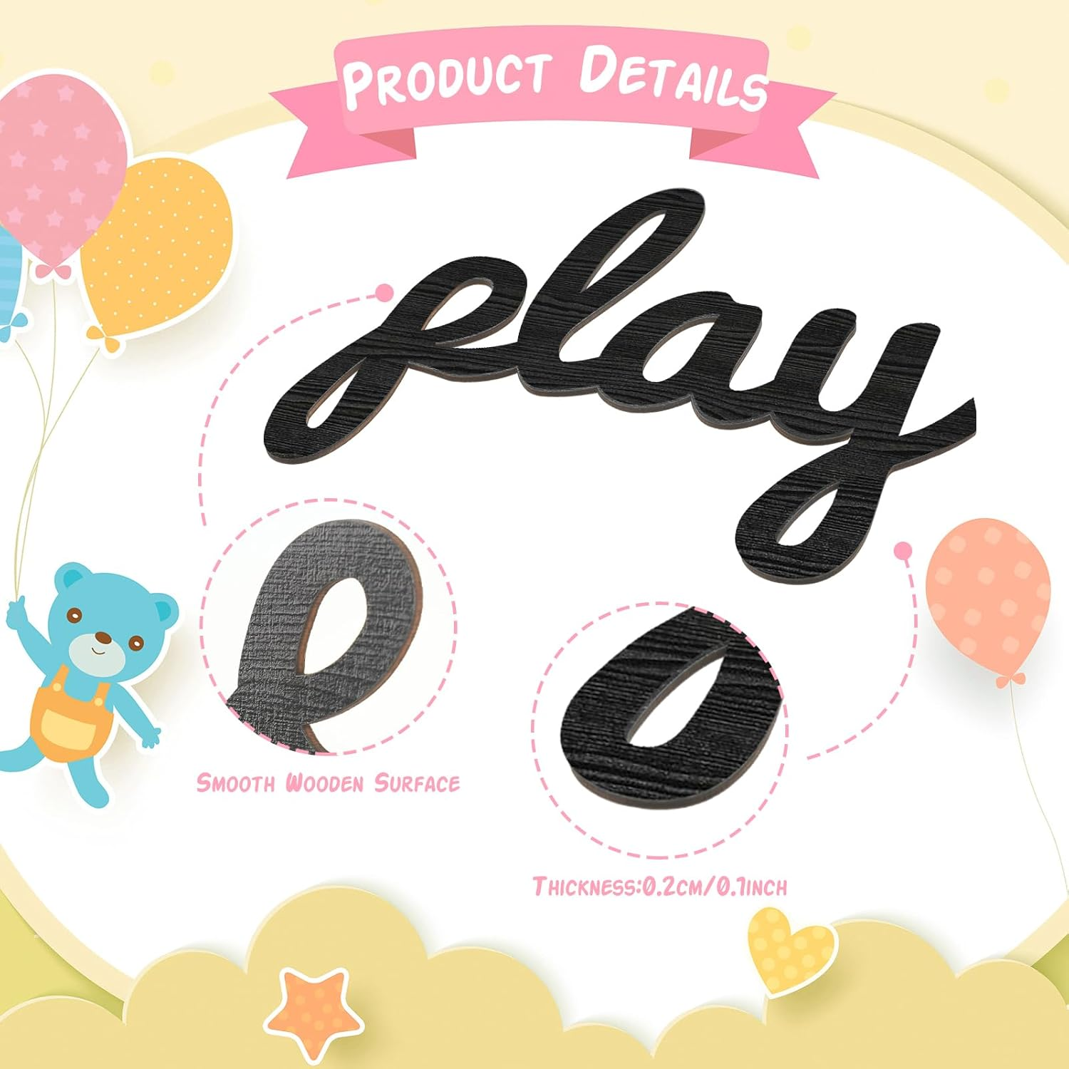 Beeveer Where the Wild Ones Play Nursery Sign Wooden Playroom Wall Decor Playroom Decoration Word Play Sign for Wall Plaques(23 Inch,Black) image number 3