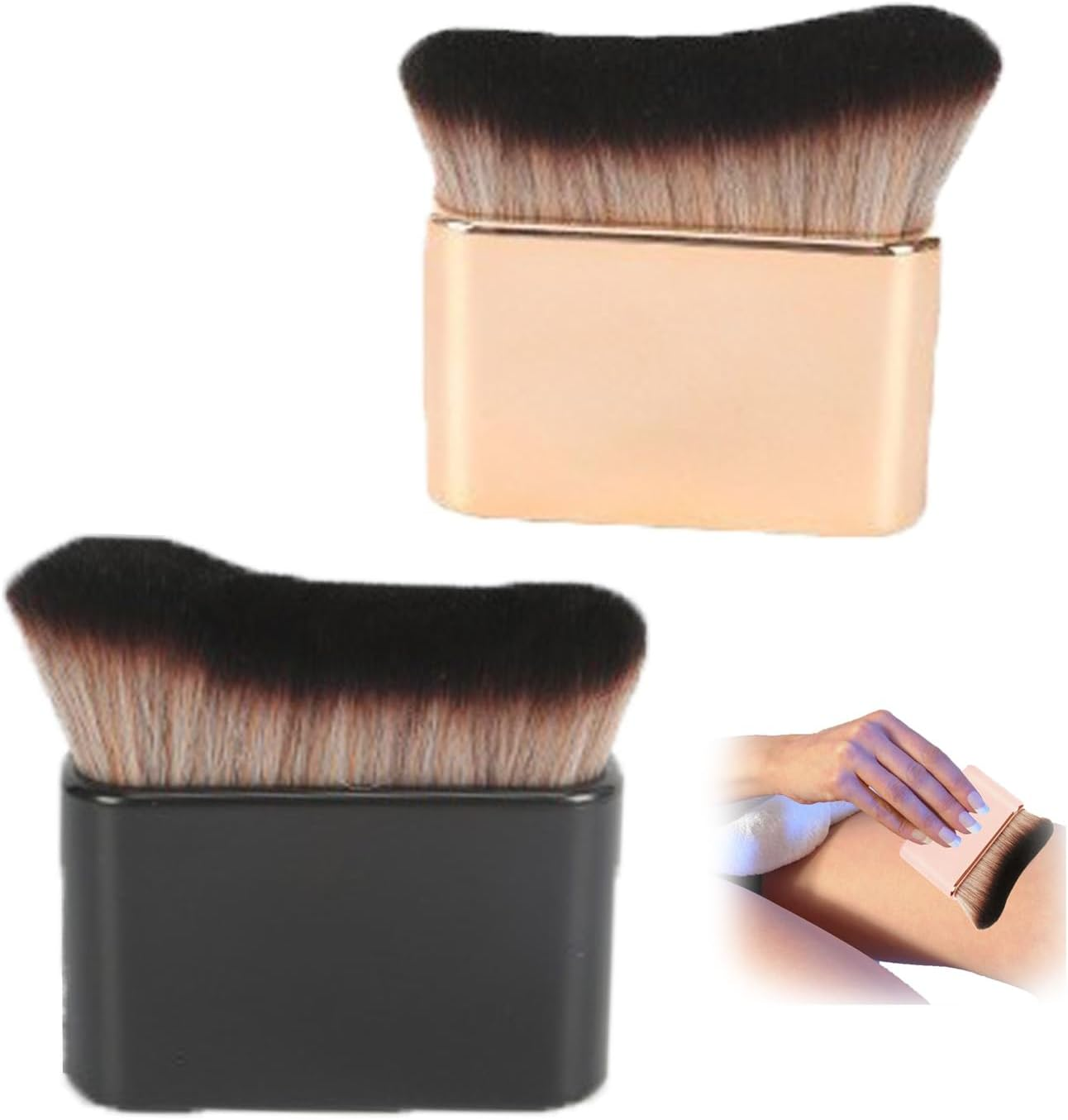 2 Body Brushes,Powder Brushes,Large Makeup Brushes Suitable for Fake Tan,Foundation,Blush,Bronzer,Sunscreen,And Tanning Applicators,Suitable for Face and Body（Black,Rose Gold)