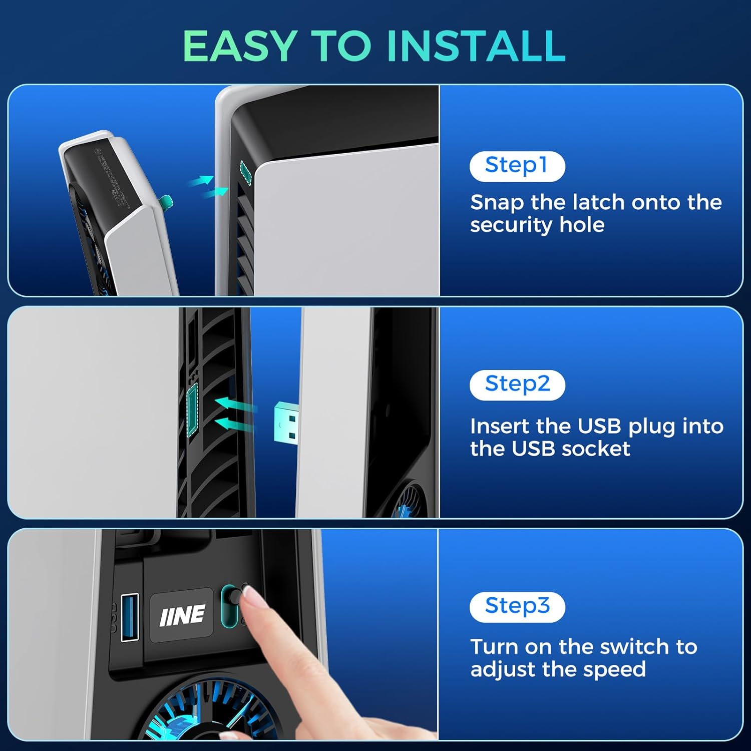 Cooling Fan for PS5 Pro, Efficient Cooler Fan with Adjustable Speed/Led Light, Temperature-Controlled PS5 PRO Cooling Accessories with USB 3.0 Port