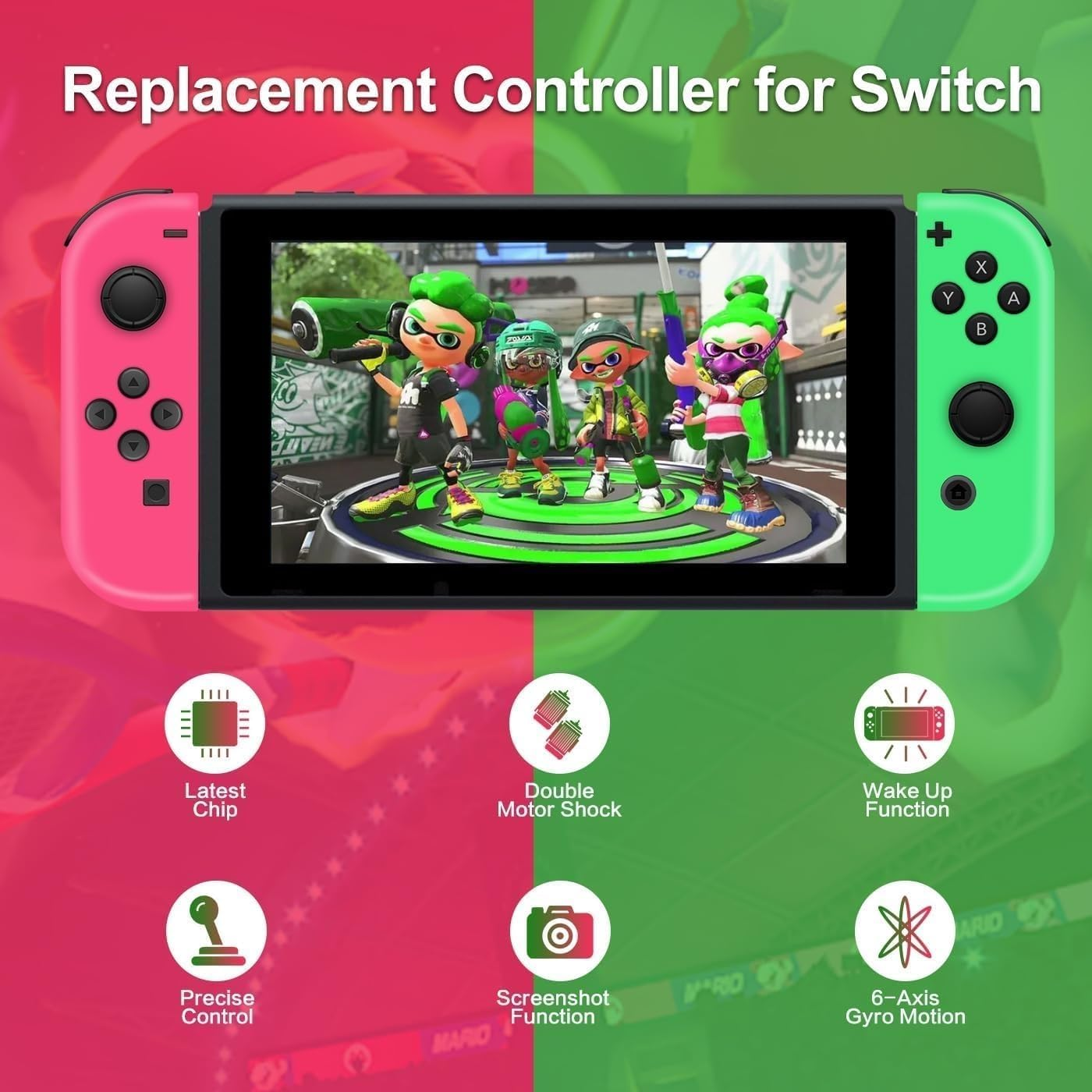 Joy Cons for Switch Controllers, Wireless Replacement for Switch Joycons, Left and Right Controllers Support Sports Dual Vibration,Wake-Up,Motion Control (Green and Pink) image number 6