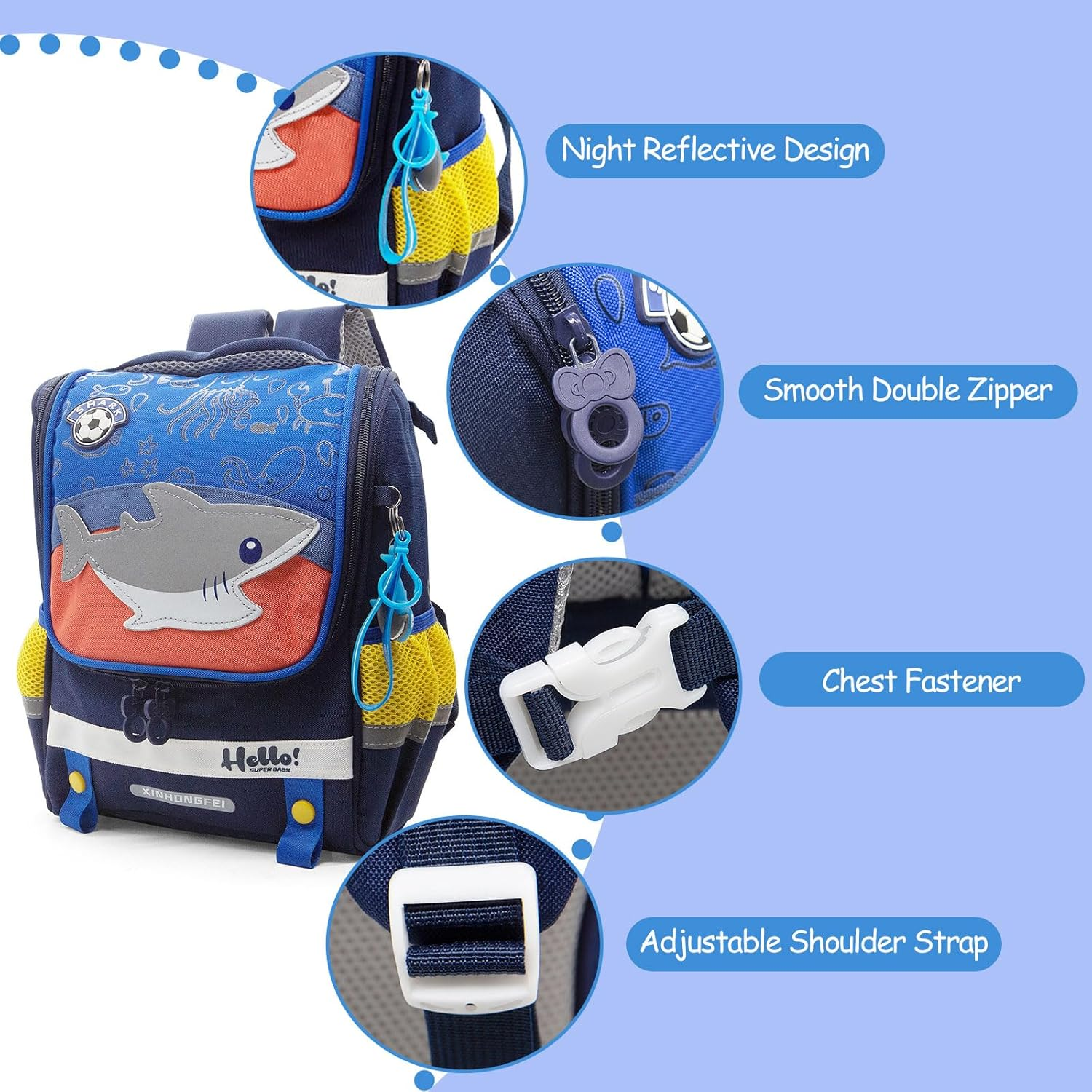 LJCZKA Toddler School Backpack Boys with Chest Strap, Children&rsquo;S Backpack Animal with Reflective Strip Water Resistant for Age 3-6 image number 6