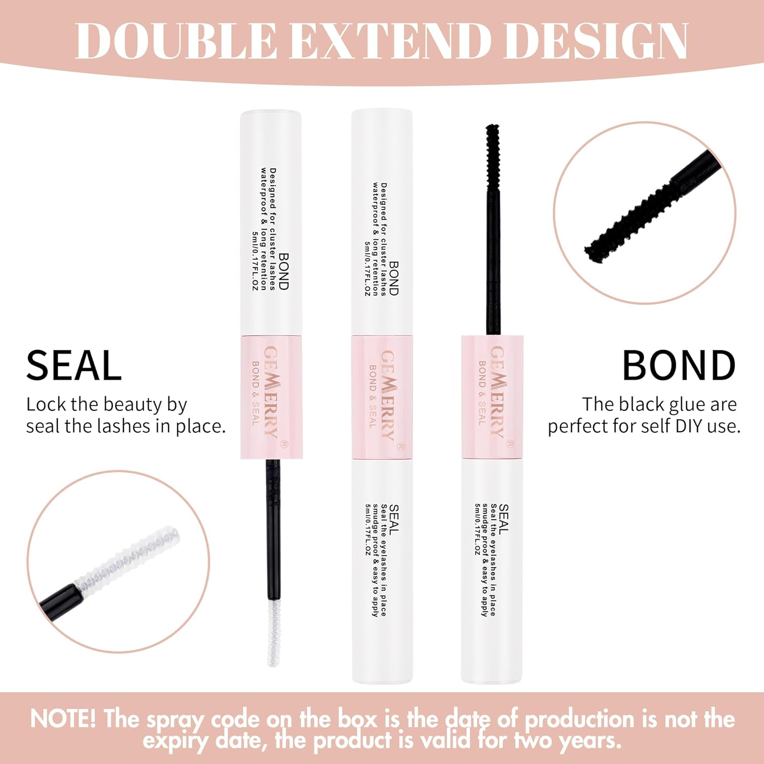 GEMERRY Lash Bond and Seal Eyelash Glue, Cluster Lash Glue, Individual Lash Glue Eyelash Glue for DIY Eyelash Extensions Clear Waterproof 48H+ Latex-Free Overnight Beginner Friendly (5Ml+ 5Ml) image number 3