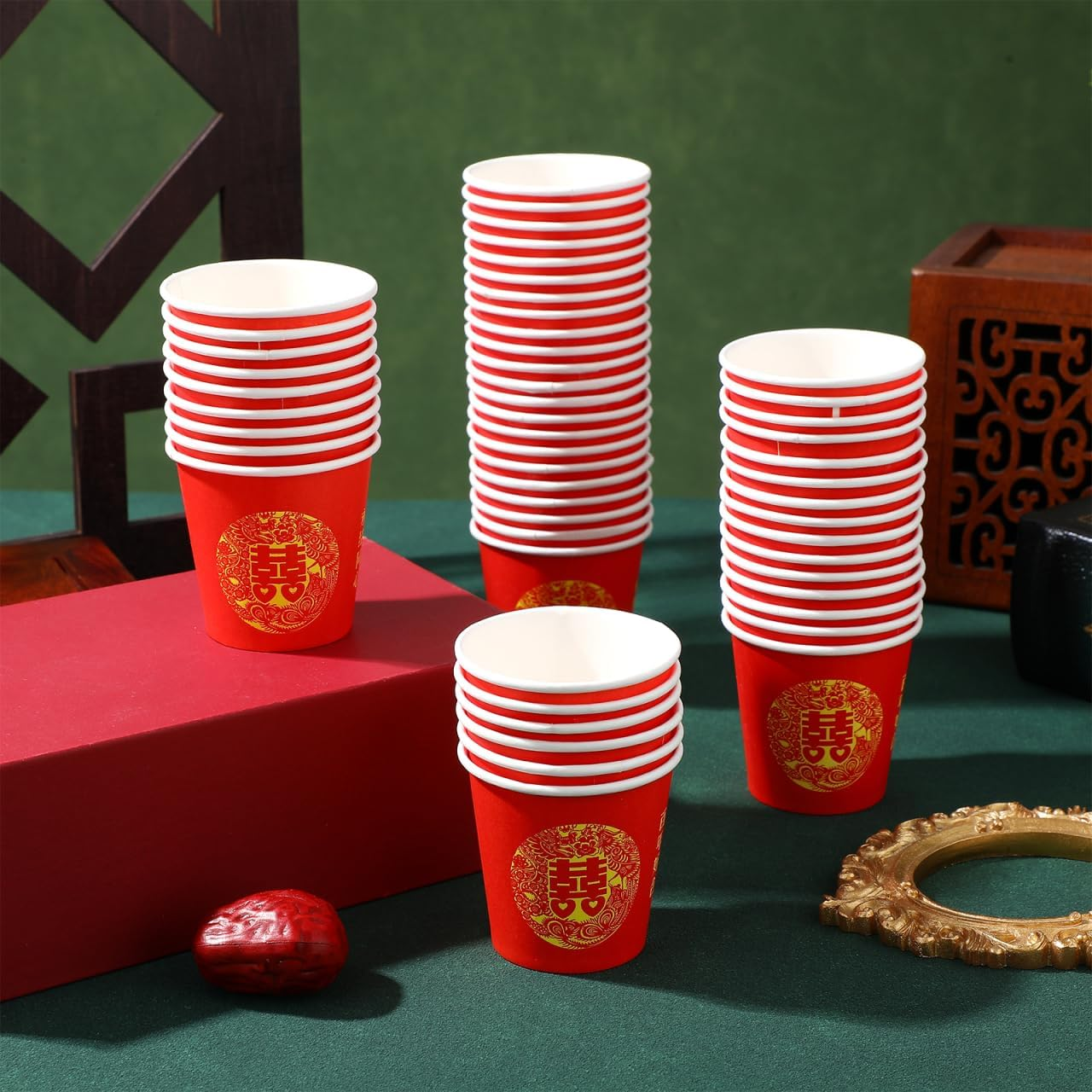 Baluue 100Pcs Chinese Style Paper Cups for Weddings Double Lightweight and Beverage Cups for Party Tea Ceremony and Outdoor Events image number 2