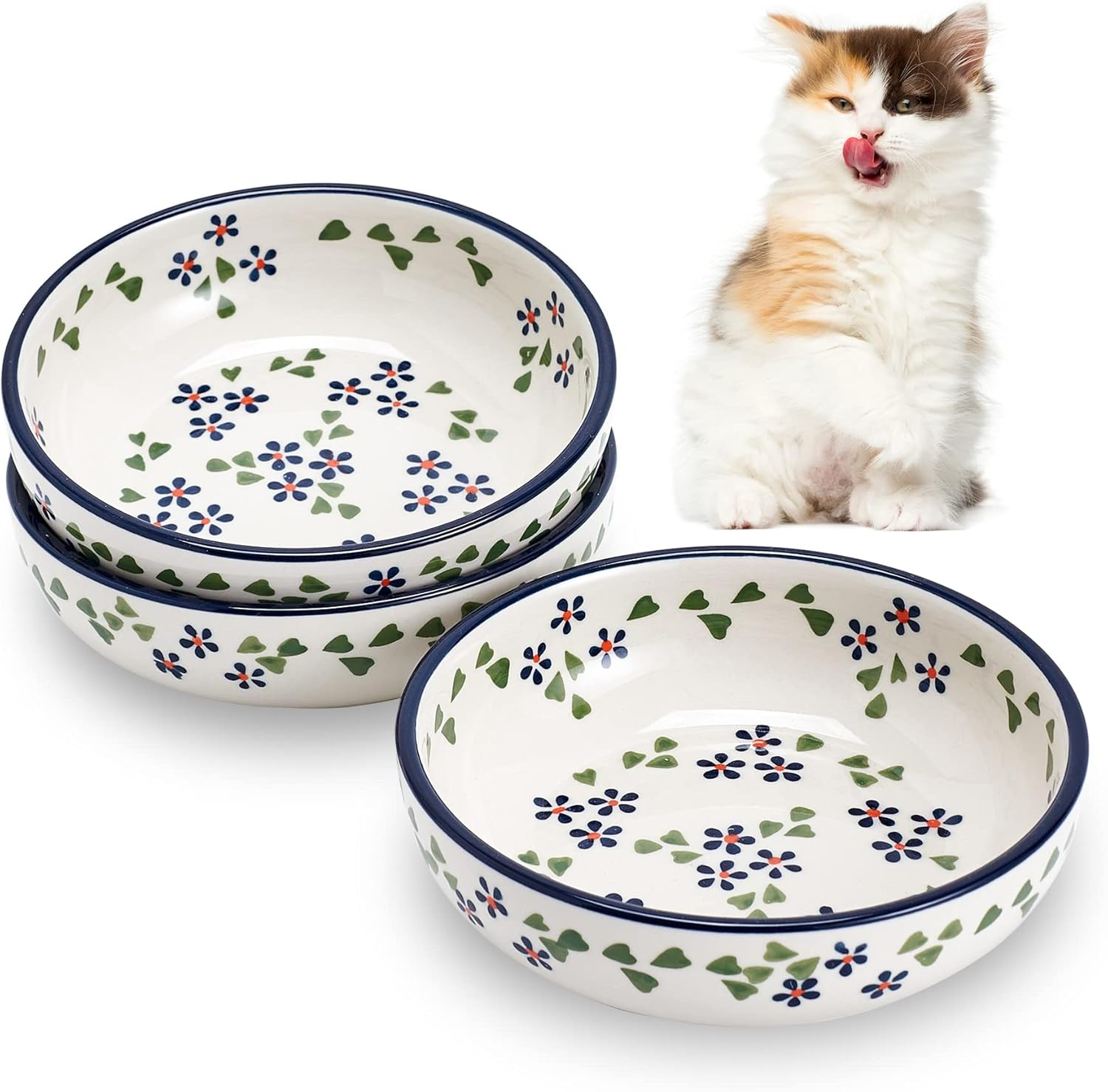 Ceramic Cat Bowls, Howise Pet Bowl Cat Dishes for Food and Water, 5.19 in Cat Food Bowl 3 Pack Pet Dishes for Cats Puppy, Matte Pink Finish