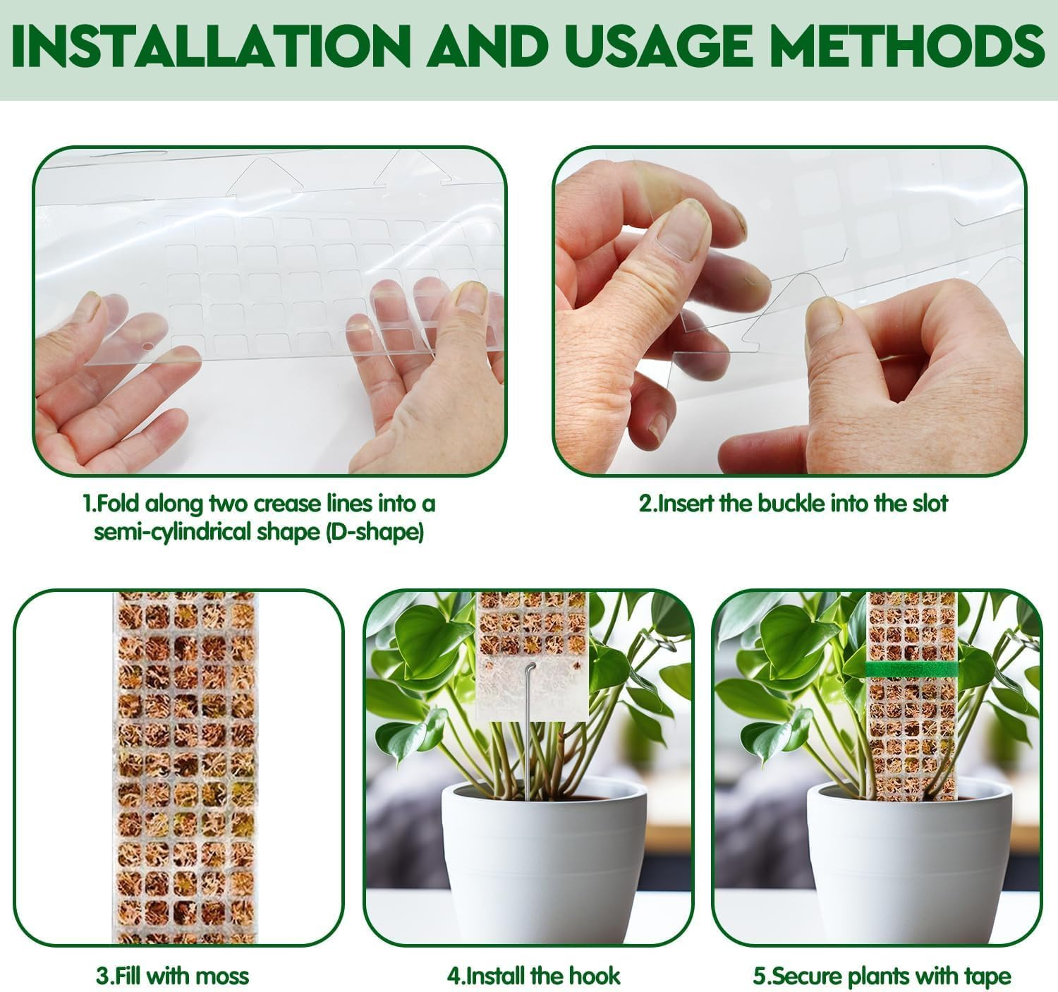 4 PCS 24 Inch Plastic Moss Pole for Monstera & Climbing Plants, Sphagnum Moss Plant Support, Indoor Plant Stake For, Stackable Plant Support for Indoor Plants, with Ribbon Strong and Durabl image number 4