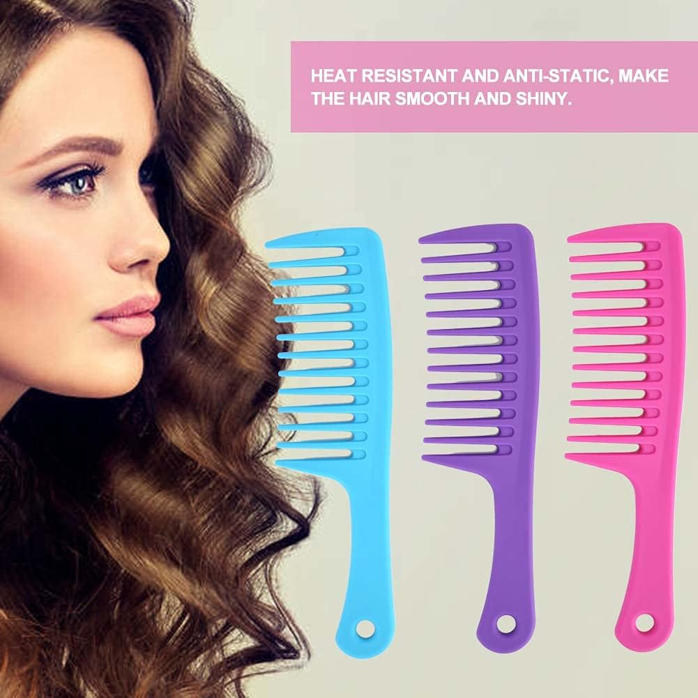 3 Colors Wide Tooth Comb Straight Handle anti Static Curly Hair Styling Tool image number 6