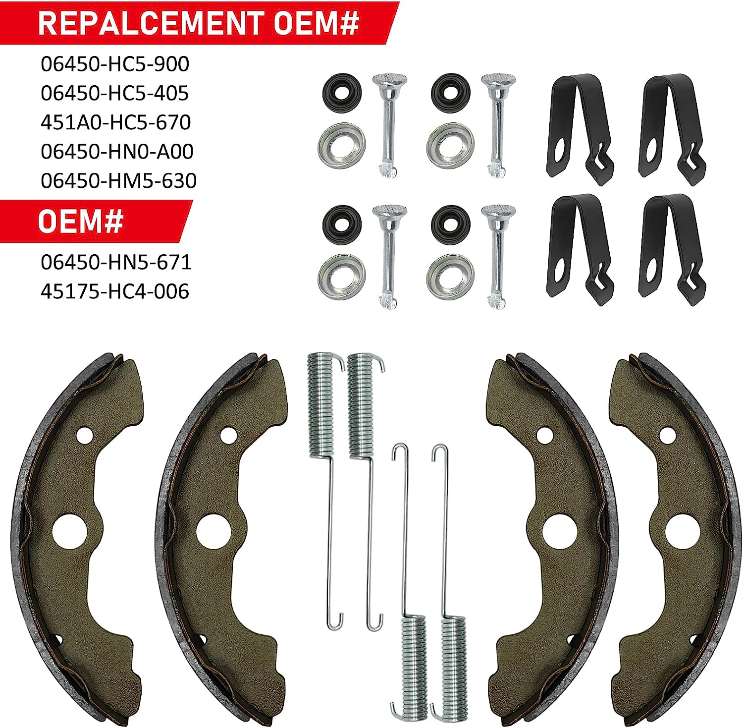 JAVIK Front Brake Shoes Springs Pins Kit for Honda TRX300FW 4X4, TRX350, TRX400, TRX450, TRX500, TRX650 Atvs (1988-2005) - Organic (Non-Asbestos) Material - 24 Items image number 5