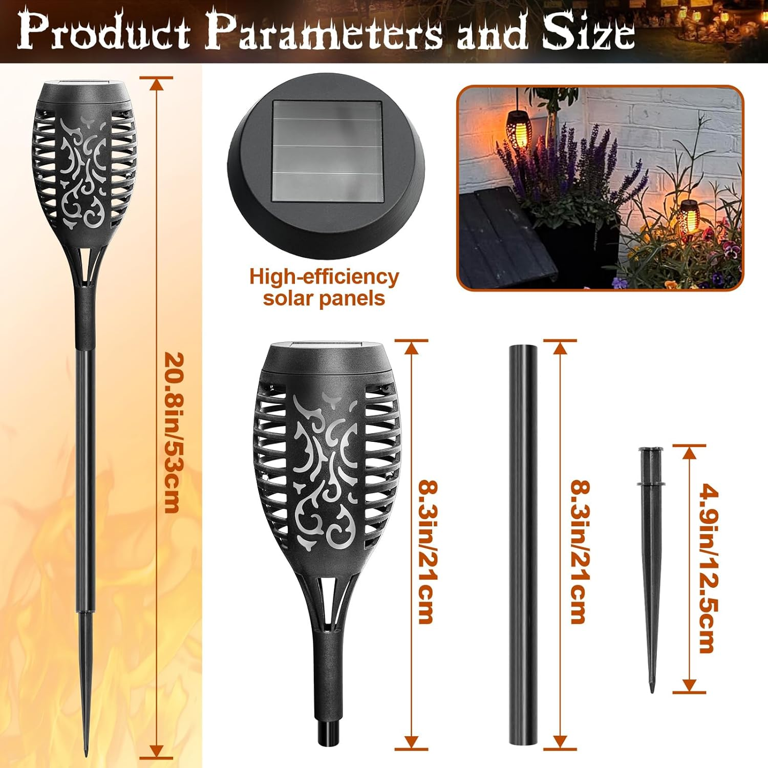 Anordsem Solar Garden Lights Outdoor: 4 Pack Flickering Dancing LED Torch - Waterproof Flame Decorations for Pathway Yard - Gardening Gifts for Homeowners Women image number 6