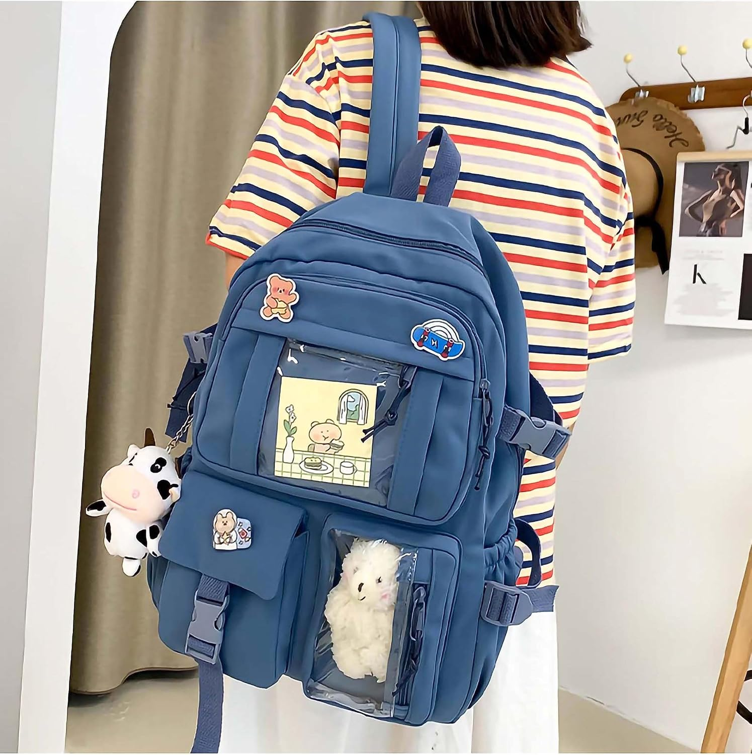 MOJIDUO Kawaii Backpack with Cute Plush Pendant and Kawaii Pins,Aesthetic Backpack Cute Kawaii Backpack for School