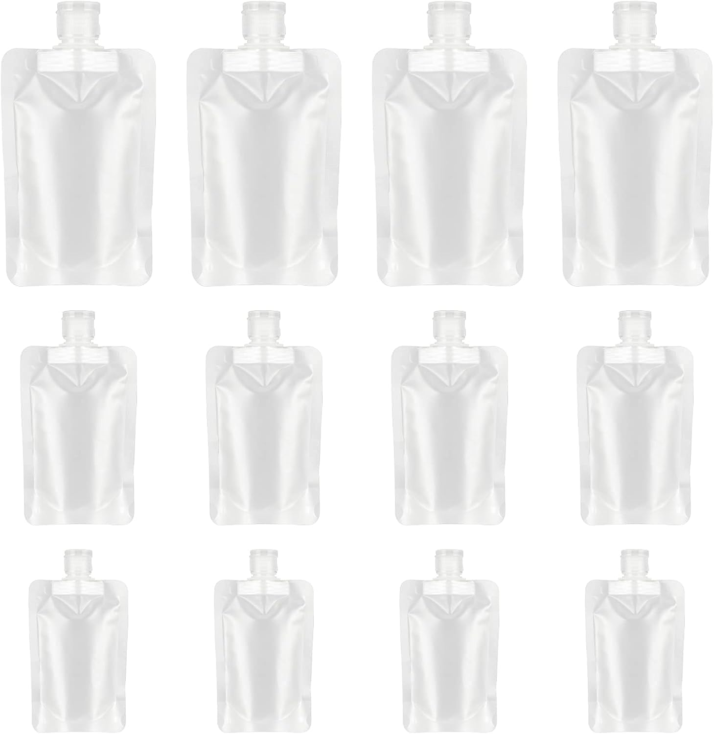 YASUOA 12 Pieces Travel Size Refillable Pouch for Toiletries Bulk 30Ml/50Ml/100Ml, TSA Approved Squeeze Empty Stand up Pouches for Liquids Lotion Shampoo Bags, Leak Proof Cosmetic Containers image number 1