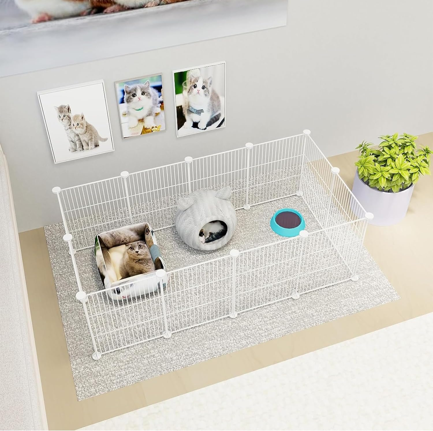 Lxvckly Pet Playpen, Small Animals Playpen, DIY Encrypted Metal Wire Rabbit Fence, Guinea Pig Cage, Kitten Playpen, Indoor & Outdoor Yard Fence for Small Animals, White