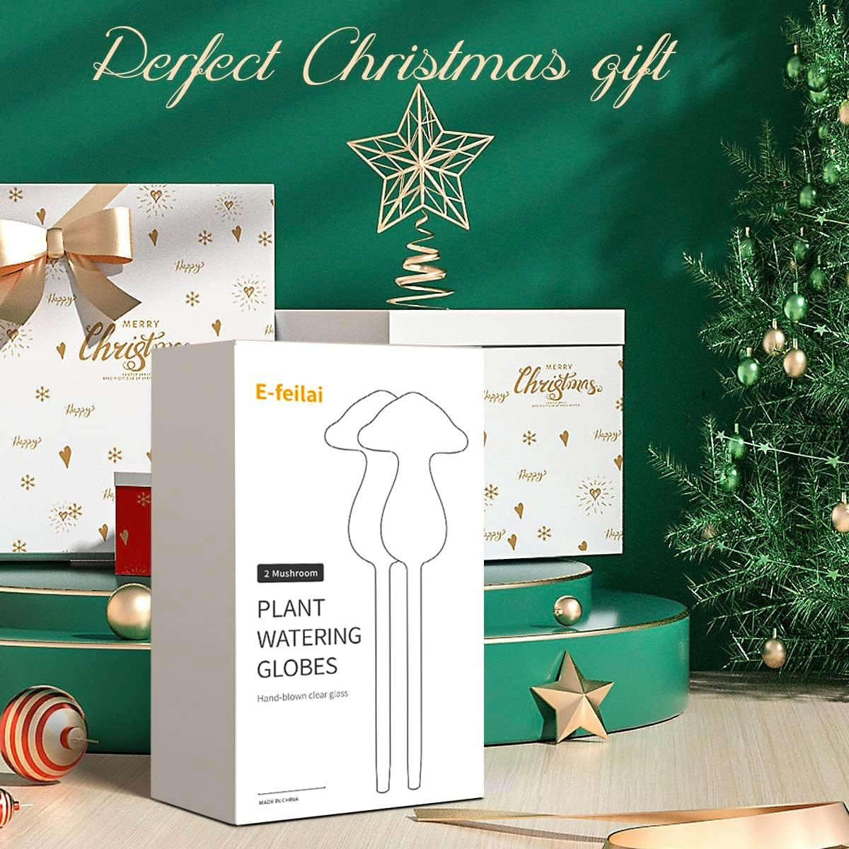 E-Feilai Hight-Class Texture Mushroom Plant Waterer for Gift, Automatic Irrigation Device for Vacations,Glass Watering Globe,Plant Self-Watering Spikes Stakes for Indoor Outdoor Plants (2, Colorful) - 4, Clear image number 3