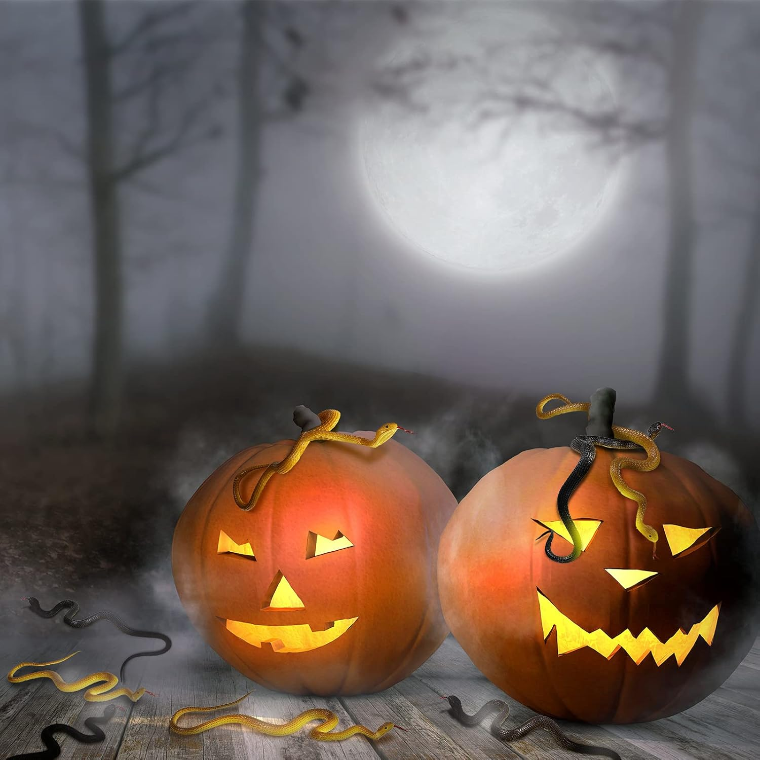 Skylety 15 Pieces Rubber Snakes Realistic Snake 17. 7 Inch Fake Plastic Snake Props for Garden Props to Keep Birds Away, Pranks, Halloween Decoration(Yellow, Black) image number 6