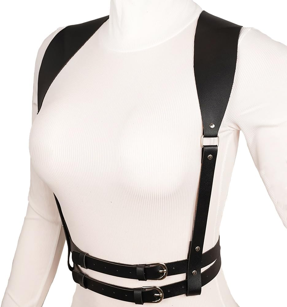 BODIY Punk Women Waist Belts PU Leather Fashion Body Chain Belt Circle Rave Halloween Accessories Belt Adjustable Gothic - Brown image number 3