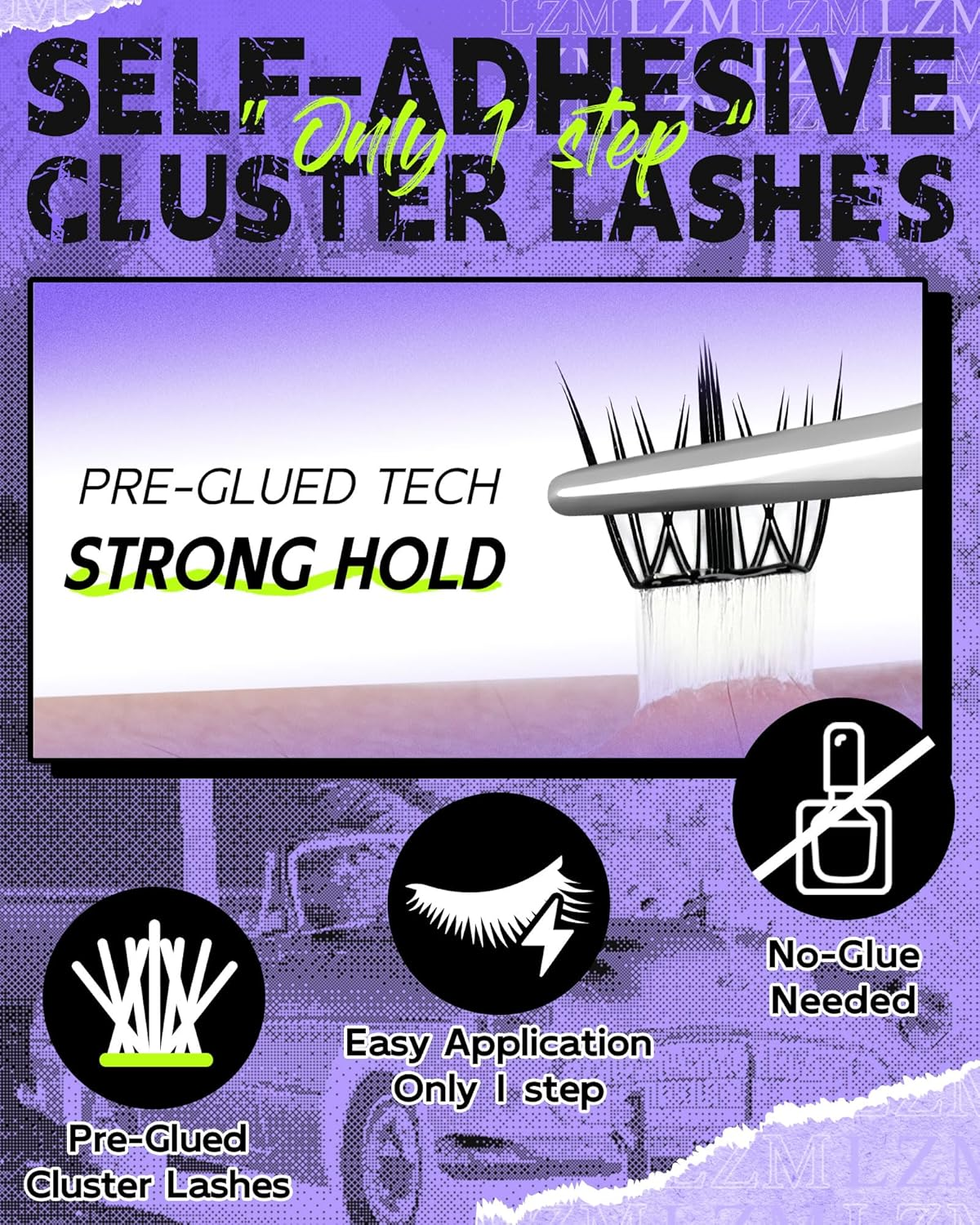 LZM Pre Glued Lash Clusters Self Adhesive Lash Clusters Kit with Tweezers Pre Glued Press-On Eyelashes No Glue/Remover Needed, Easy to Apply, Thin Band Eyelash Extensions image number 5
